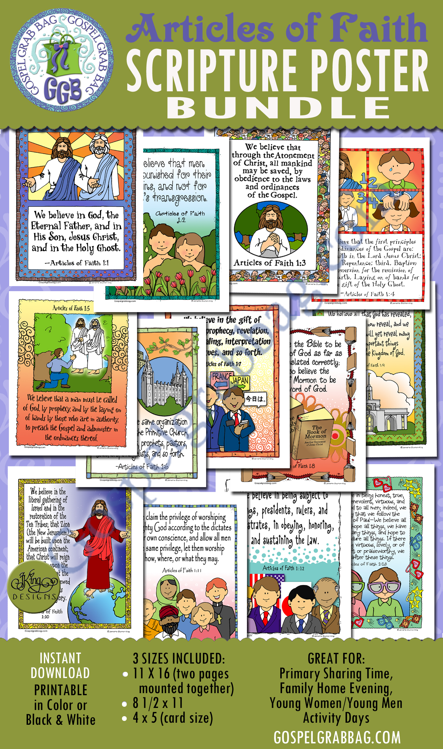 13 Articles of Faith BUNDLE, printables to download from GospelGrabBag.com ARTICLES OF FAITH 13 Articles of Faith 1-13 BUNDLE