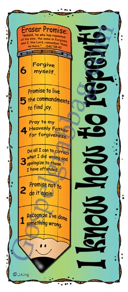 $1.50 - Repentance: LDS Lesson Activity: Eraser Promises - Steps-to-Repentance Pencil, Come, Follow Me: How can repentance help me every day?, gospelgrabbag.com