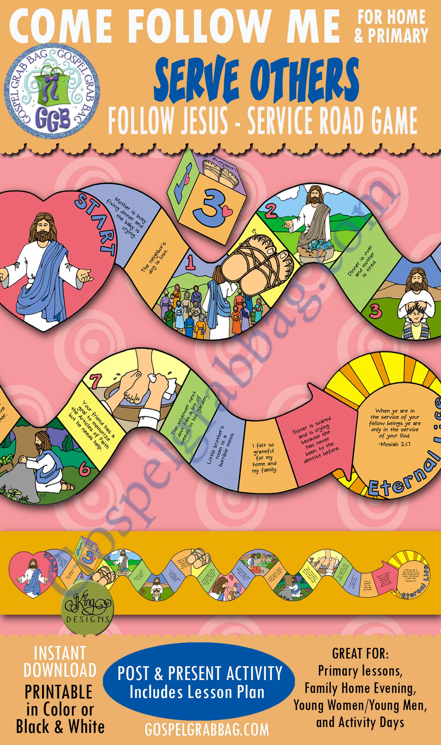 FOLLOW JESUS: "I Will Follow Jesus" Service Road Game $3.50 Post-and-Present Activity for COME FOLLOW ME, Primary, Family Home Evening, Sunday School, Bible Study