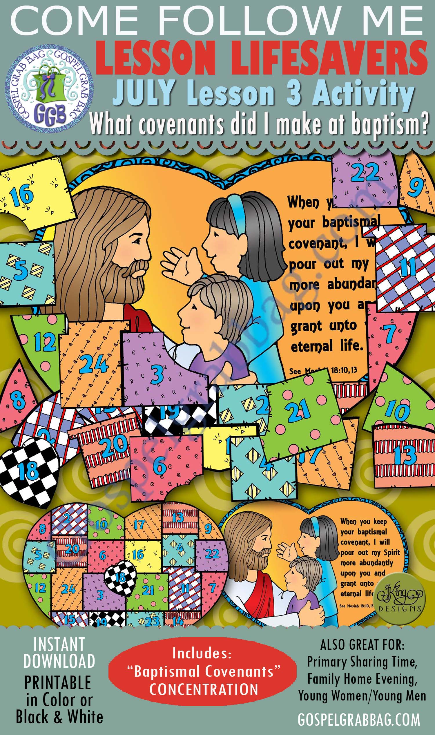BAPTISM Activity: Baptismal Covenants Concentration GAME $3.50 July Lesson 3 Come Follow Me "What Covenants did I make at baptism?"