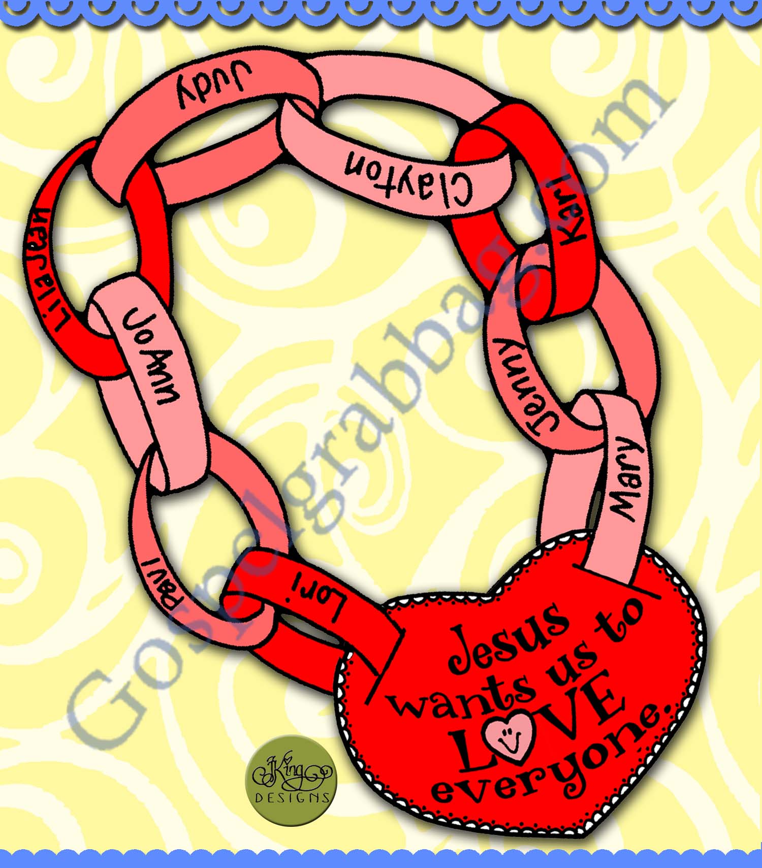 Jesus wants us to love everyone - add names to ring on heart medallion