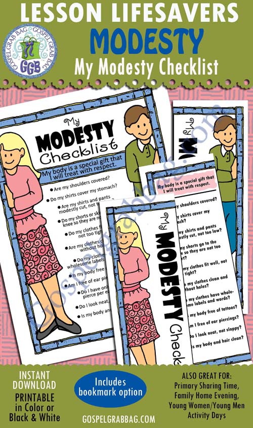 Modesty and Appearance: Printable Quotes and Activities to Motivate Youth, gospelgrabbag.com