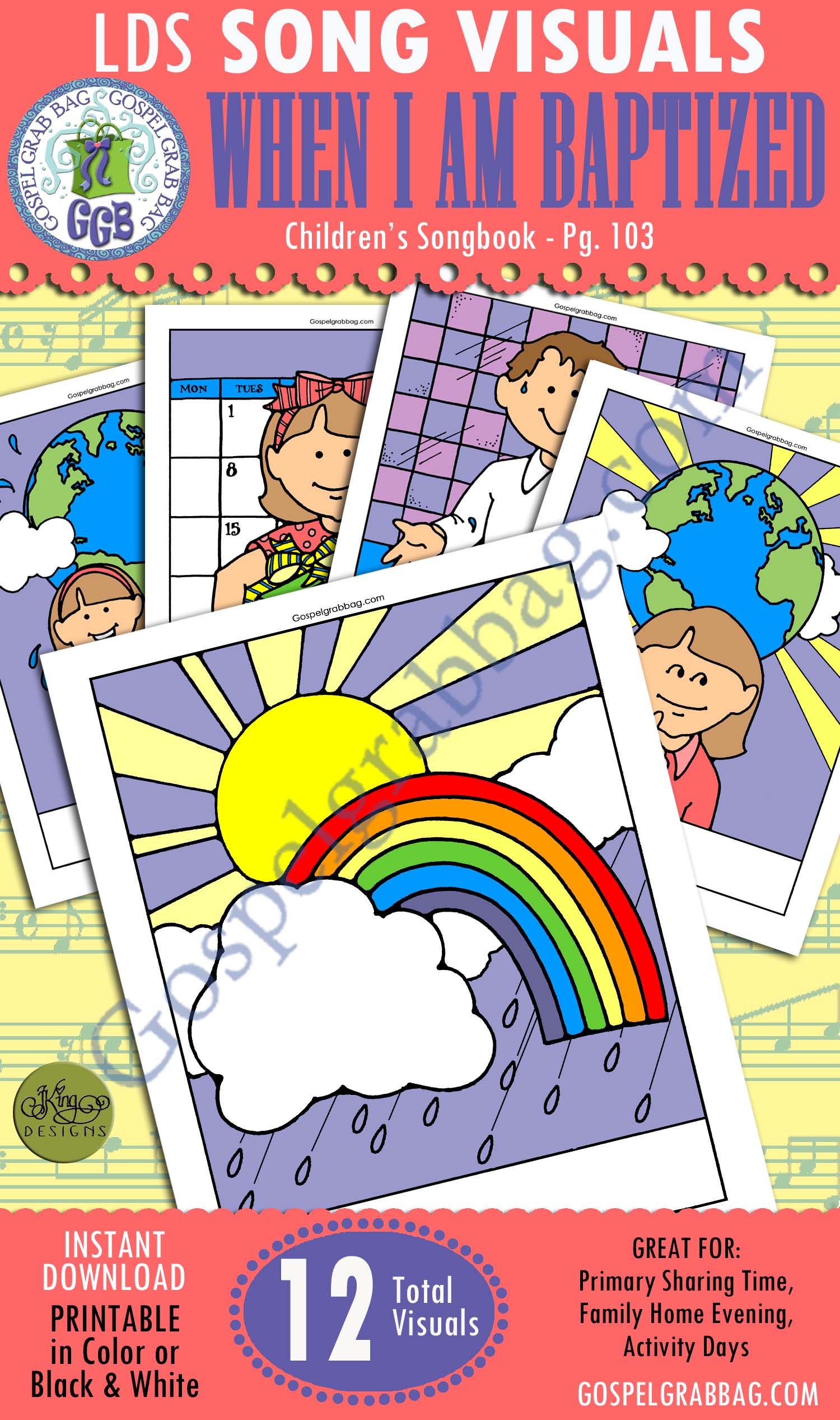 WHEN I AM BAPTIZED: Primary Song Visuals to print in color, ready-to-use – Illustrated by Jennette Guymon-King, Author, Mary H. Ross, music leaders use visuals – practice songs - Singing Time Visuals to DOWNLOAD $3.00 WHEN I AM BAPTIZED: Primary Song Visuals to print in color, ready-to-use – Illustrated by Jennette Guymon-King, Author, Mary H. Ross, music leaders use visuals – practice songs - Singing Time Visuals to DOWNLOAD, BAPTISM, GospelGrabBag.com