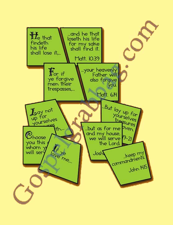 SCRIPTURES - Activity: Scattered Scriptures Mix-n-Match, Doctrine and Covenants Primary Lesson 19: The Saints Are Taught to Recognize Good and Evil, Sunday Savers book and CD-ROM, GospelGrabBag.com