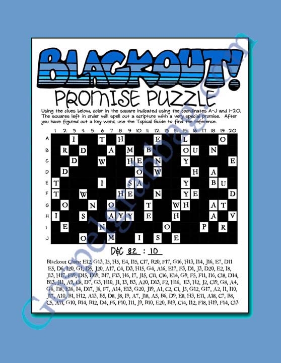 OBEDIENCE – Activity: Blackout! Promise Puzzle – for Doctrine and Covenants Primary Lesson 27: The Saints Are Exprelled from Jackson County, Sunday Savers, GospelGrabBag.com