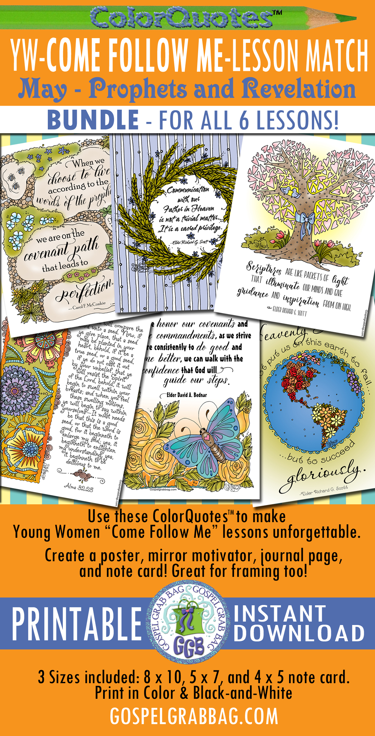 Quotes to Color - ColorQuotes for May, Young Women, Come Follow Me Theme: Prophets and Revelation, printables, GospelGrabBag.com