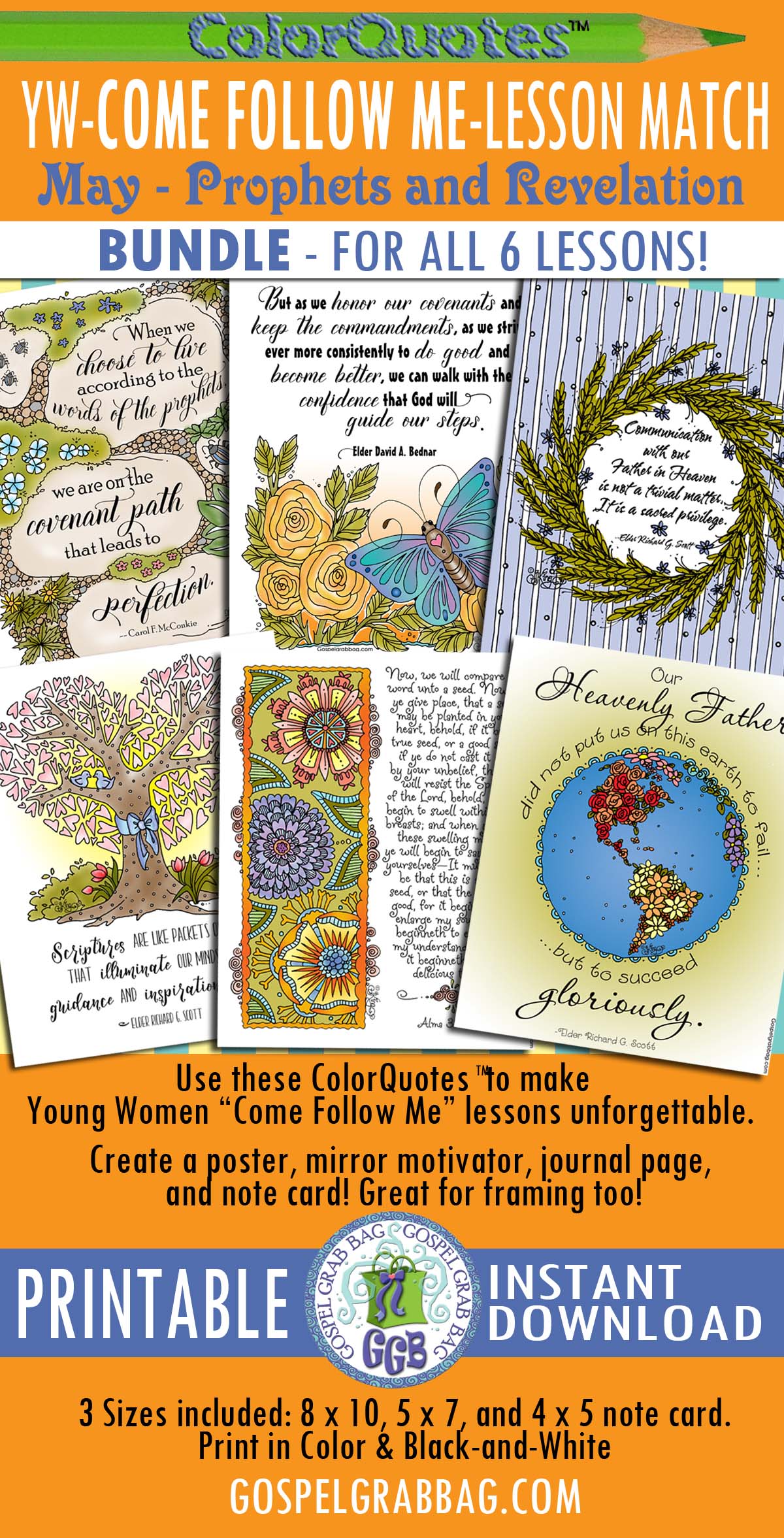 $9.50 Quotes to Color - ColorQuotes for May Theme: Prophets and Revelation, printables, GospelGrabBag.com