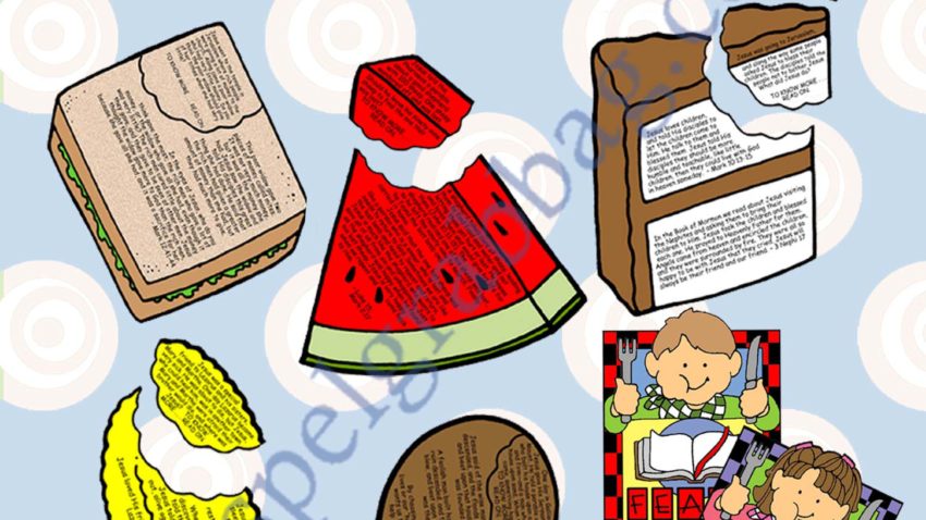 SCRIPTURES: Feast upon the Words of Christ Post-and-Present Activity, and FEAST and 30-day reading bookmark, Primary Sharing Time, family home evening, Come, Follow Me, GospelGrabBag.com