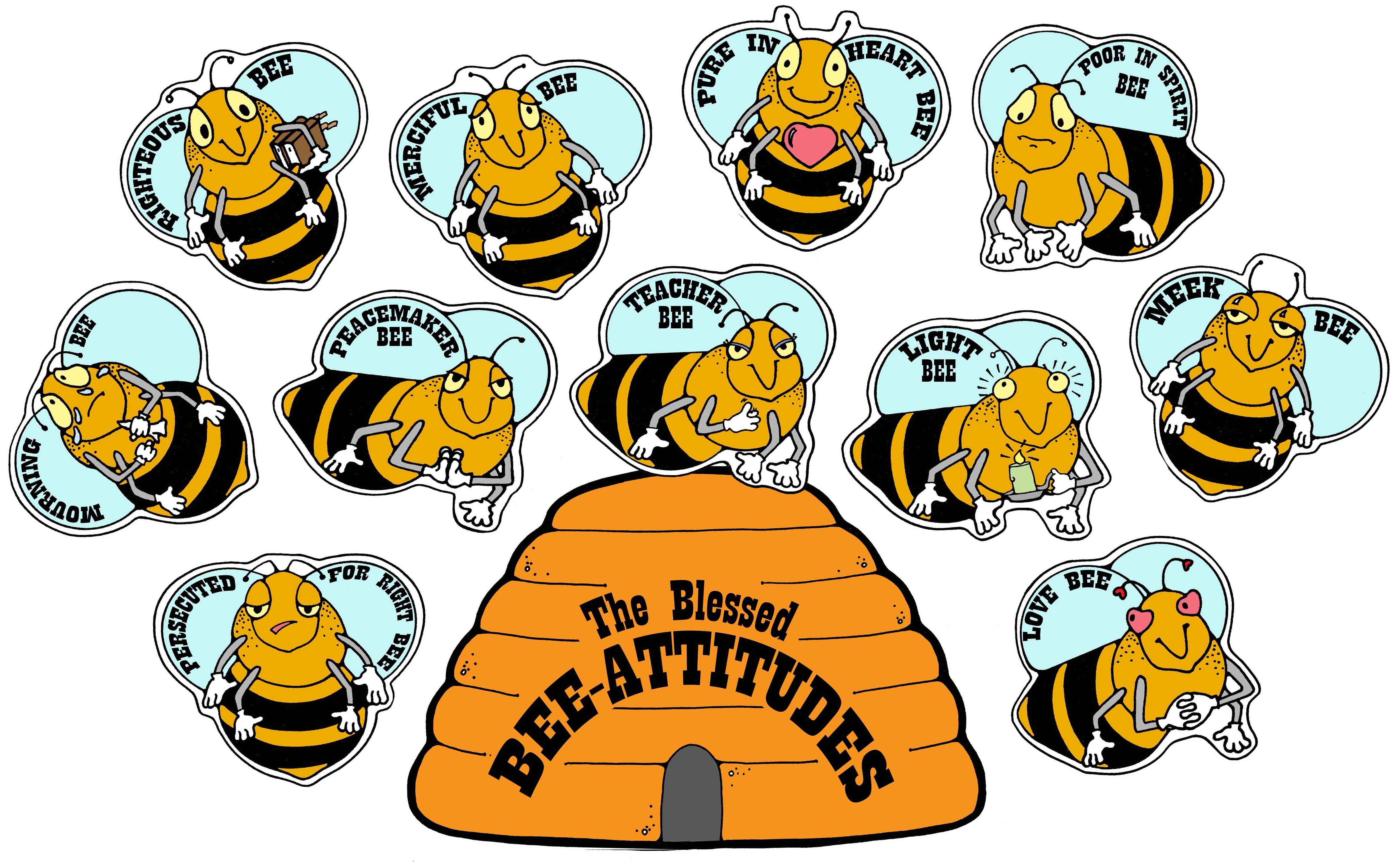 JESUS TEACHING BEATITUDES: Blessed Bee-atitudes POST-AND-PRESENT, Bee-atitude Blockbuster Quiz Game, Primary Sharing Time, Family Home Evening, Come Follow Me, GospelGrabBag.com
