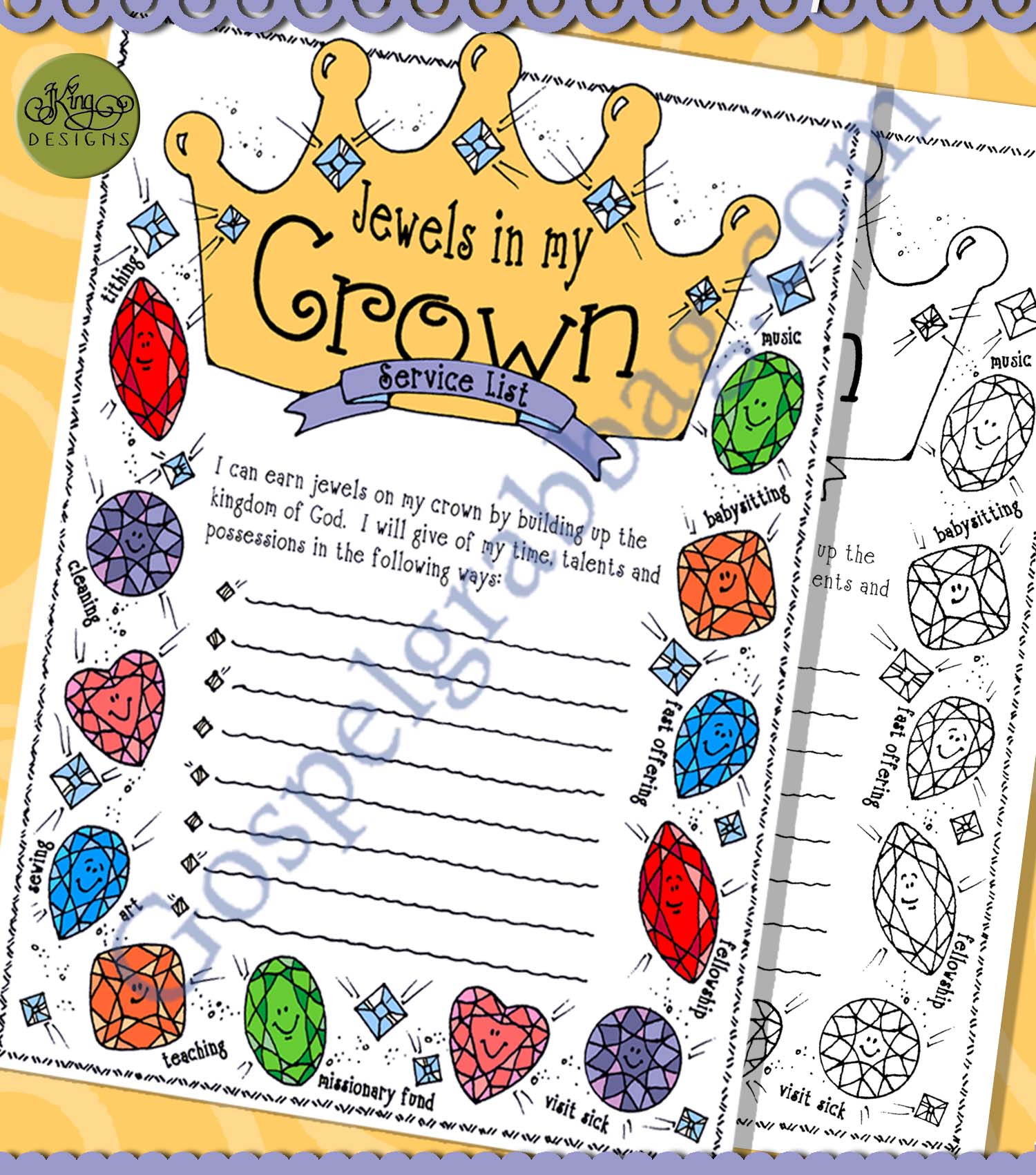 $1.75 Come Follow Me LESSON LIFESAVERS: October Week 2: How can I be more Christlike in my service to others? LDS printable download, GospelGrabBag.com – ACTIVITY: Jewels in My Crown service list