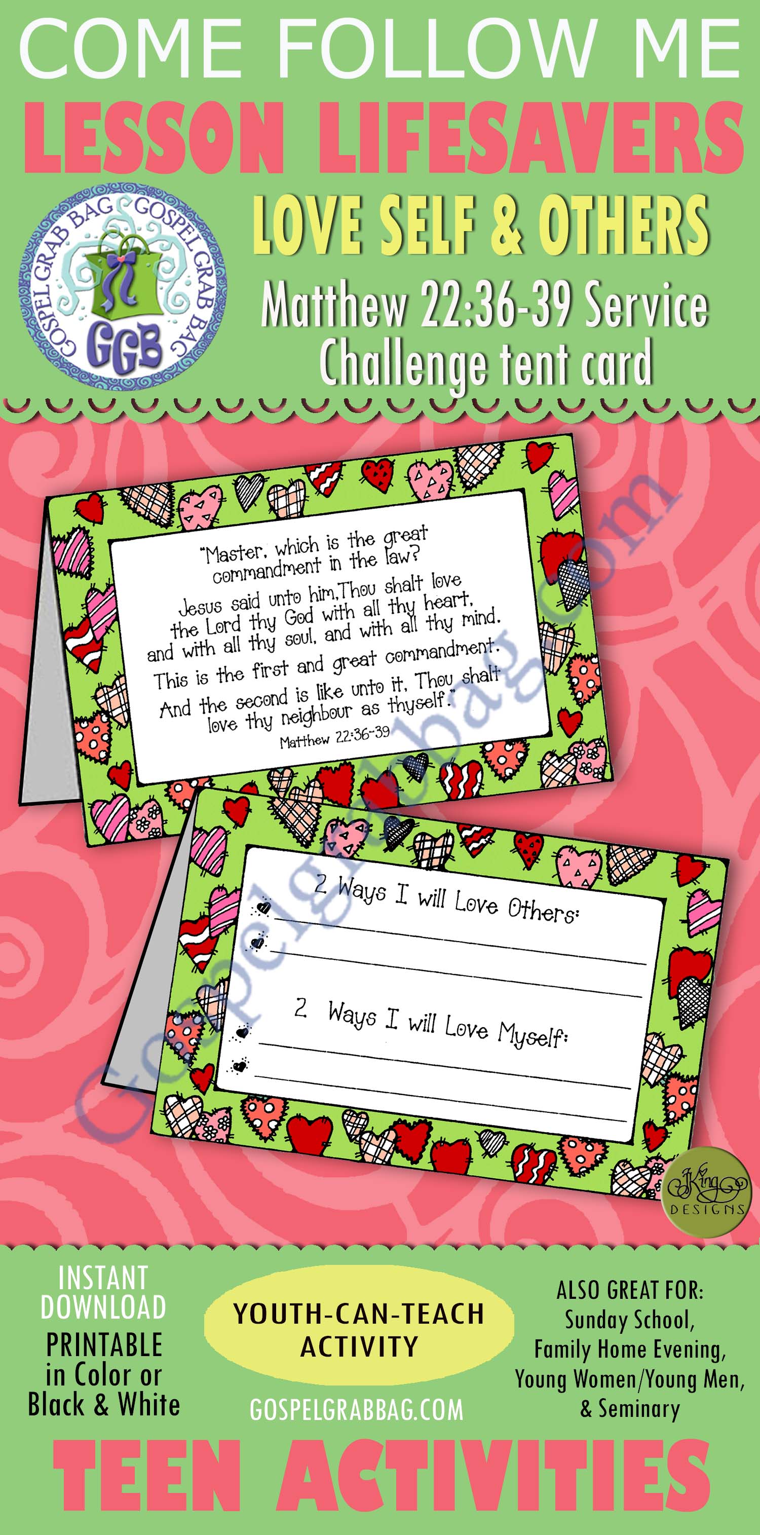 Love Yourself and Others (Matthew 22:36-39 Service Challenge tent-card)