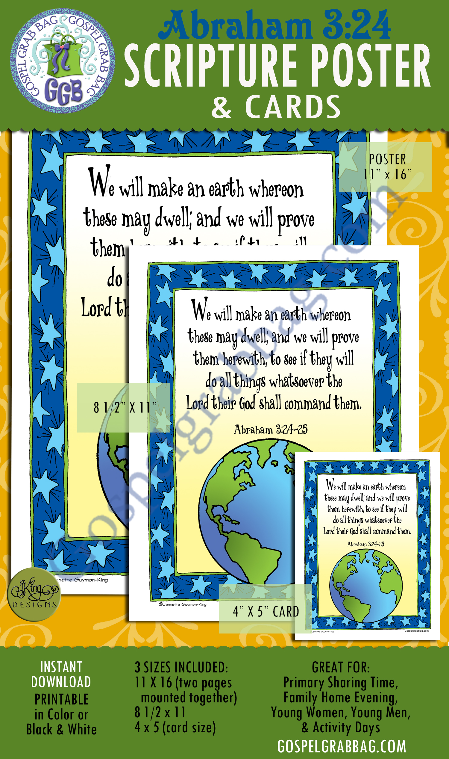 Abraham 43:24-25 SCRIPTURE POSTER & CARDS, Creation, Plan of Salvation, Primary Sharing Time, Come Follow Me, GospelGrabBag.com