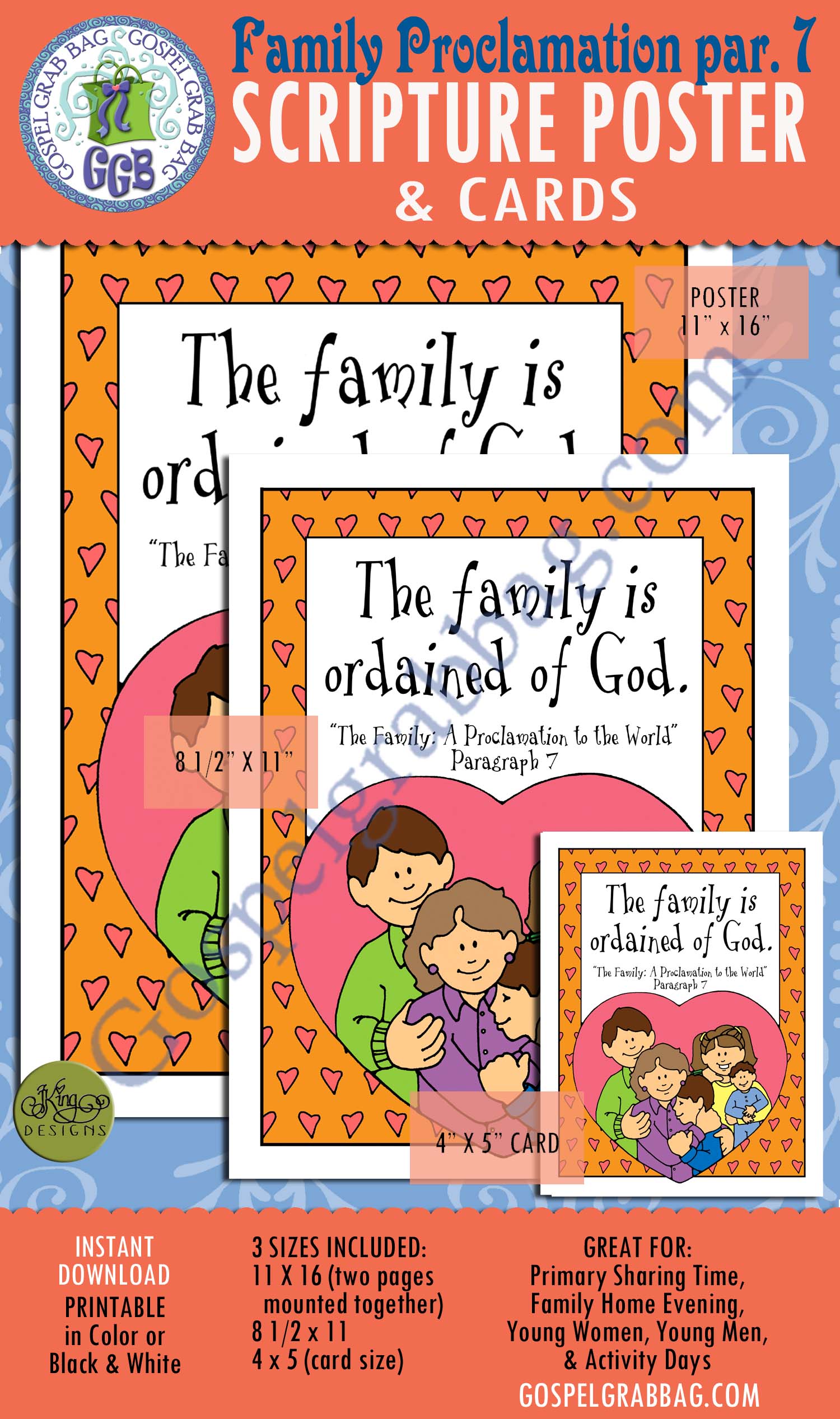 "The Family: A Proclamation to the World" SCRIPTURE POSTER & CARDS, Primary Sharing Time, Come Follow Me, Family Home Evening, Family, Plan of Salvation, GospelGrabBag.com