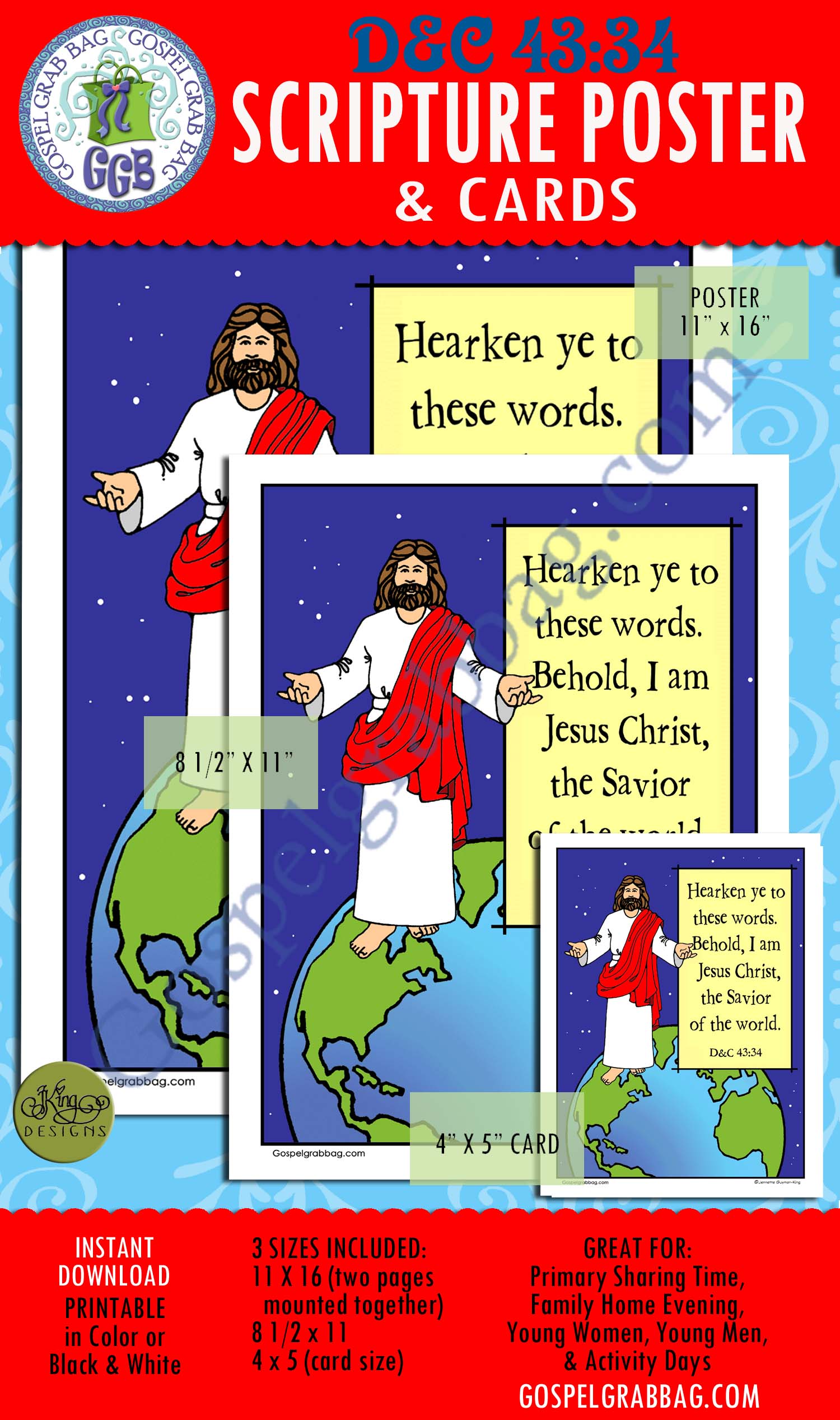 D&C 43:34 SCRIPTURE POSTER & CARDS, Atonement, Jesus our Savior Doctrine and Covenants 43:34 scripture poster/card set