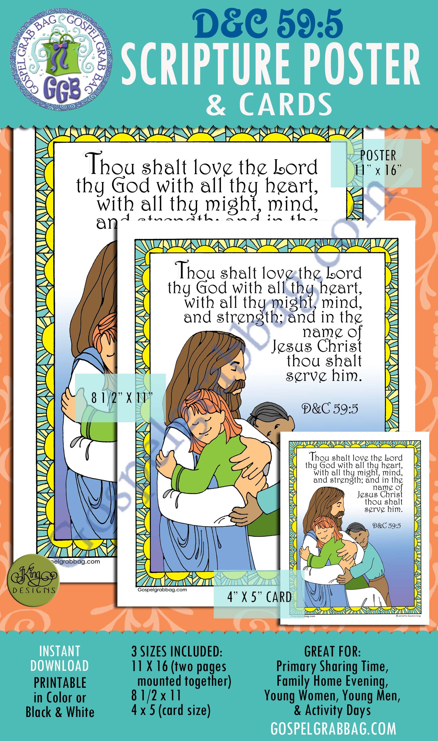 D&C 59:5 SCRIPTURE POSTER & CARDS, Primary Sharing Time, Come Follow Me, Family Home Evening, love and respect God