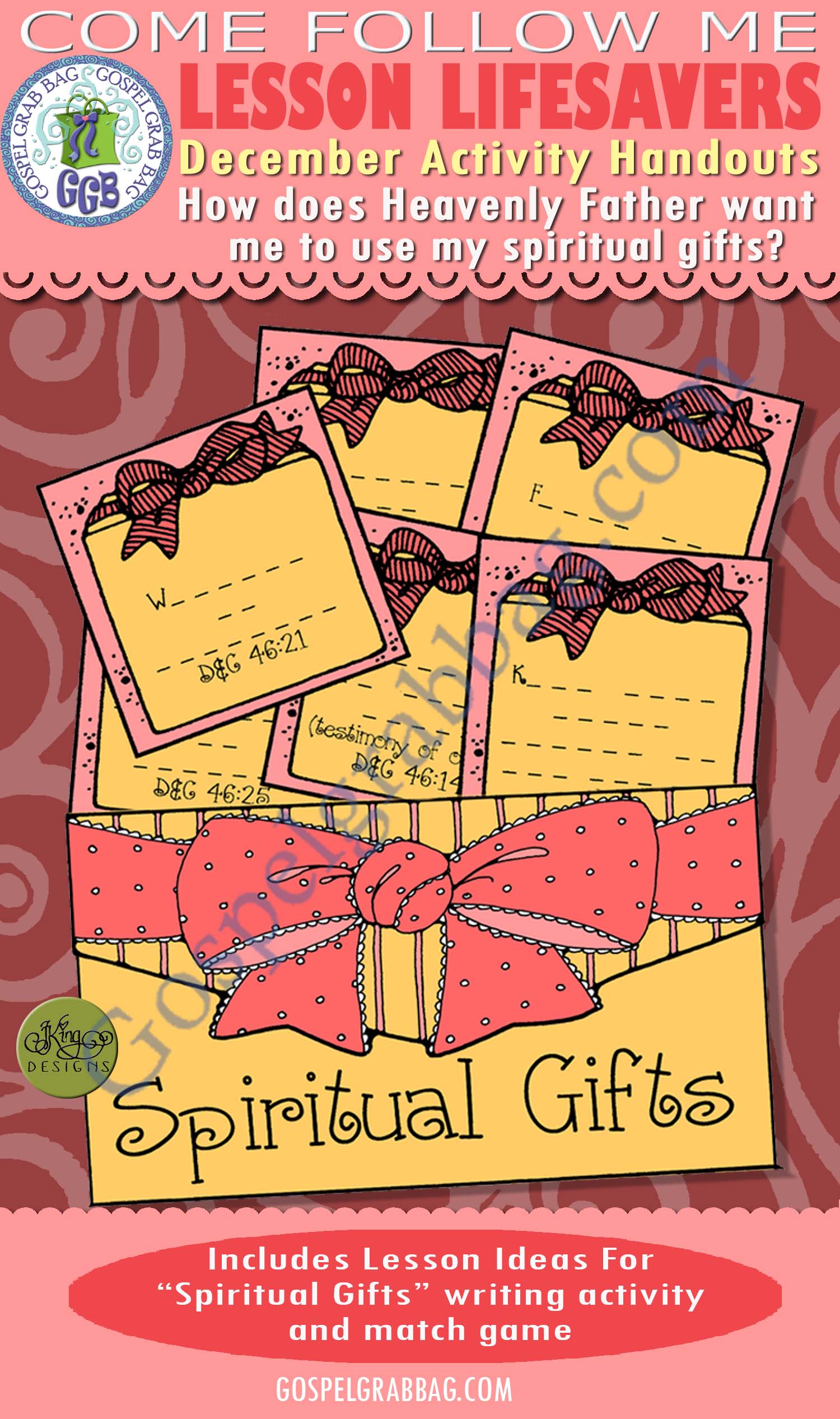 December Lesson 2 - Come Follow Me "How does Heavenly Father want me to use my spiritual gifts?" ACTIVITY: Spiritual Gifts writing activity and match game $1.75 December Lesson 2 - Come Follow Me "How does Heavenly Father want me to use my spiritual gifts?" ACTIVITY: Spiritual Gifts writing activity and match game