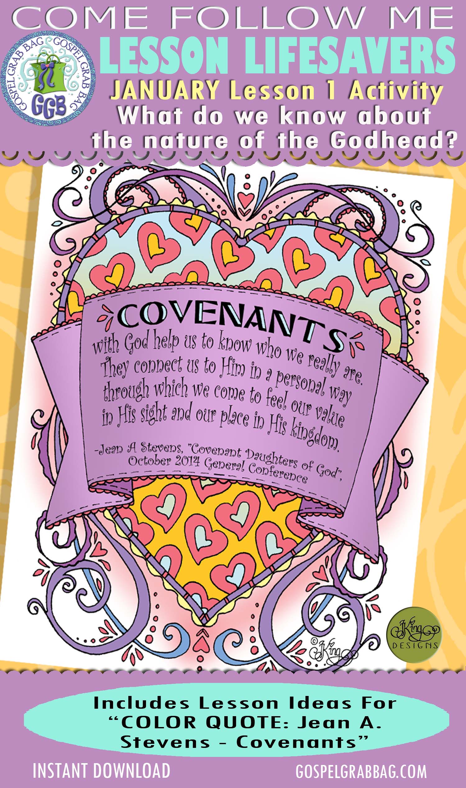 January Lesson 1 - Come Follow Me "What do we know about the nature of the Godhead?" ACTIVITY: Color Quote "Covenants of God help us . . ." $2.00 January Lesson 1 - Come Follow Me "What do we know about the nature of the Godhead?" ACTIVITY: Color Quote "Covenants of God help us . . ."