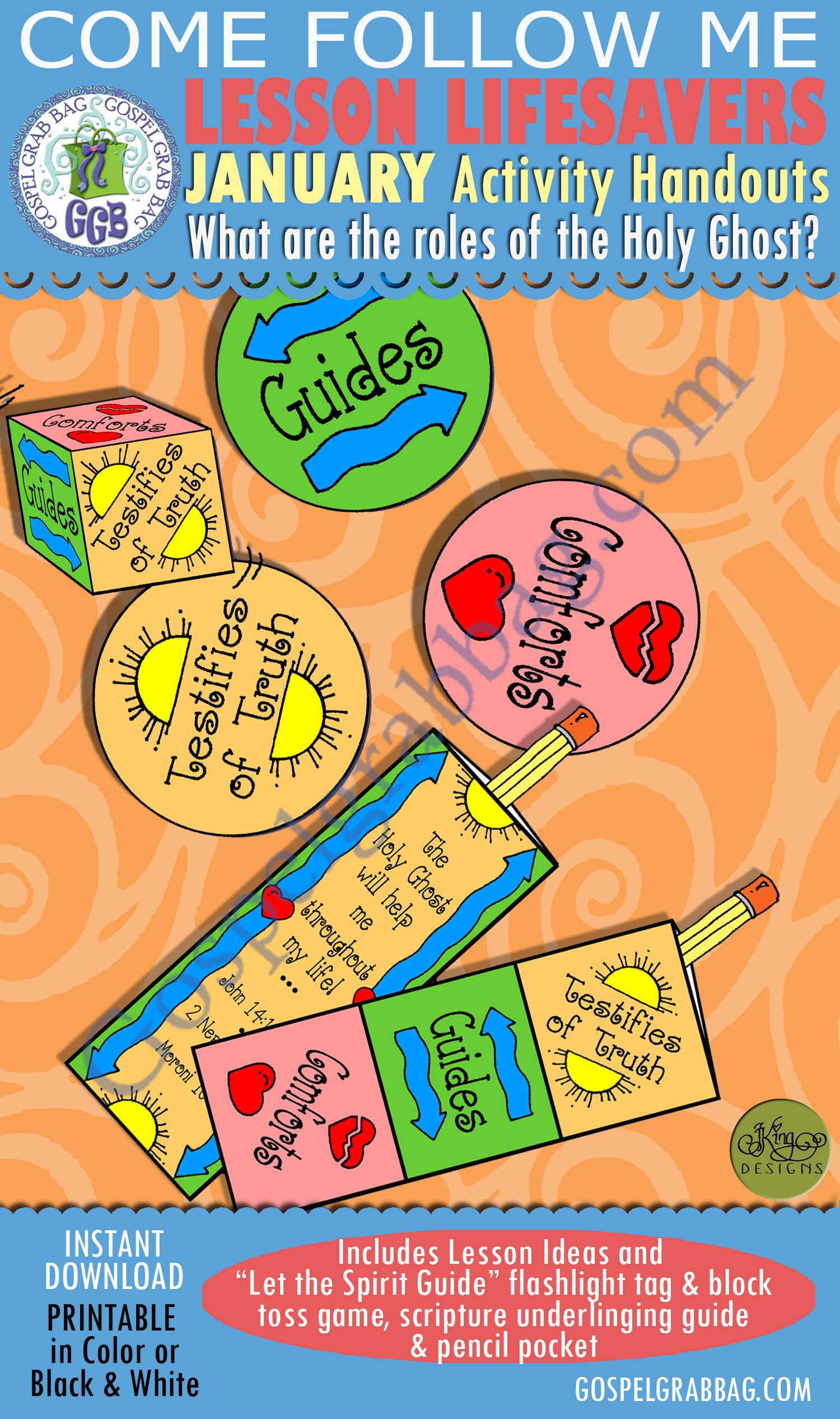 $2.50 January Lesson 4 - Come Follow Me "What are the roles of the Holy Ghost?" ACTIVITY: Let the Holy Spirit Guide flashlight tag and scripture pencil pocket