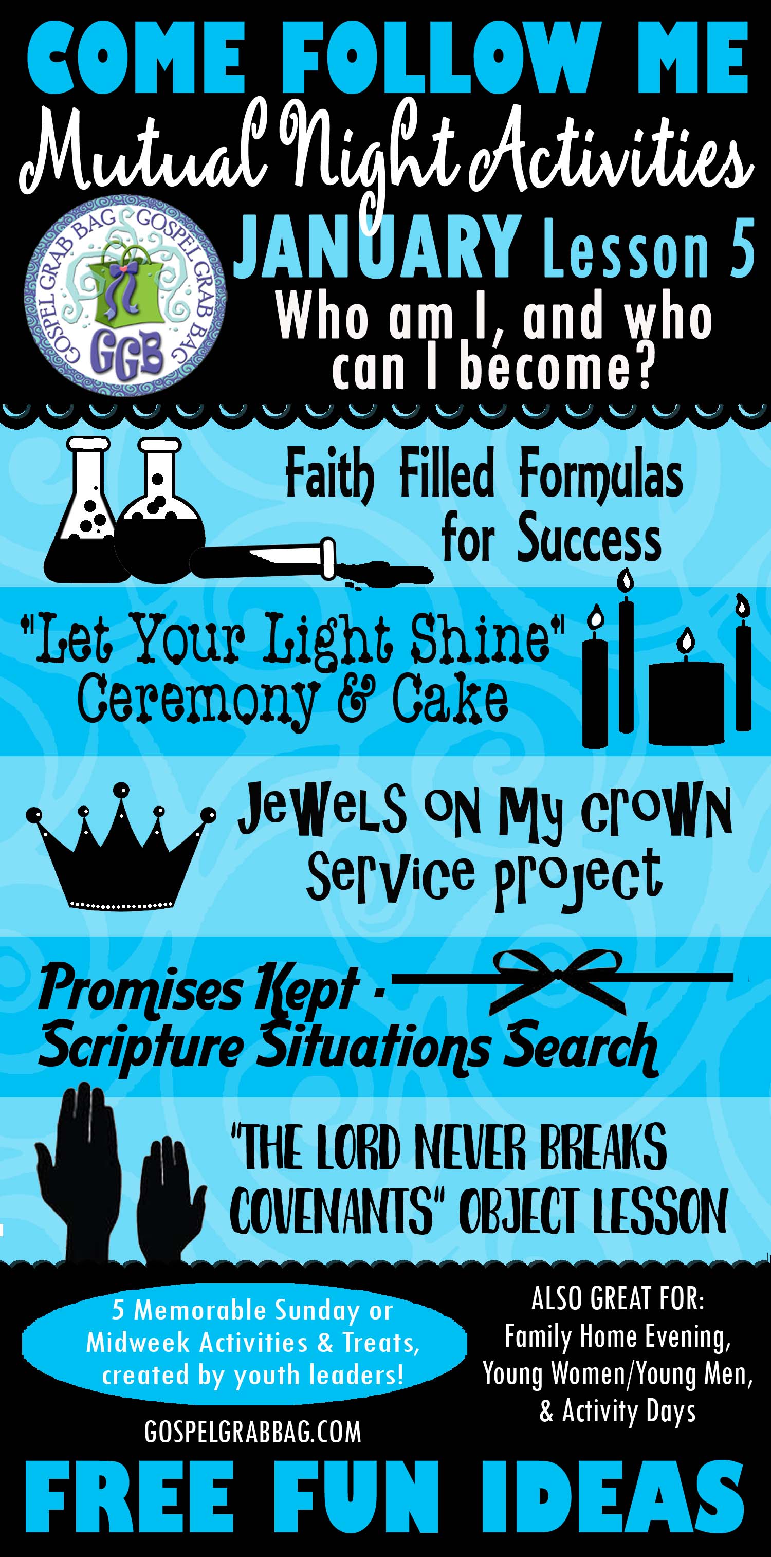 MUTUAL NIGHT IDEAS: January Lesson #5 Come Follow Me Lesson Activities - Theme: " Who am I, and who can I become?", GospelGrabBag.com MUTUAL NIGHT IDEAS: January Lesson #5 Come Follow Me Lesson Activities - Theme: " Who am I, and who can I become?", GospelGrabBag.com