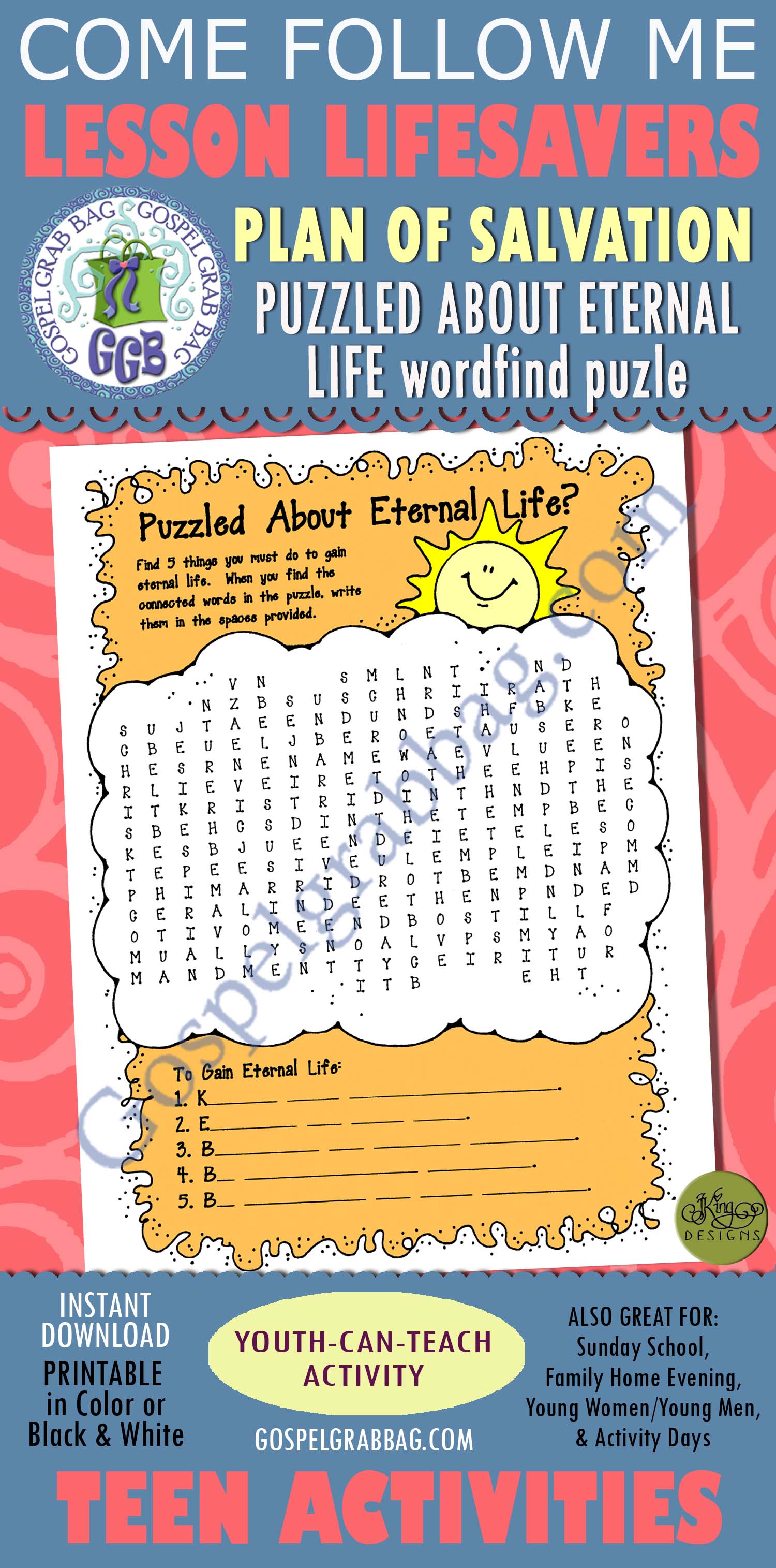 $1.75 Little LESSON LIFESAVER Activity for Come Follow Me – Primary and Home (family home evening), LDS, Christian, Bible Study