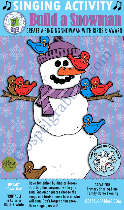 Singing Fun Activity: "Build a Snowman" choose-a-song with birds and award, Primary Music leaders, Singing Practice Build a Snowman pick-a-song, birds singing commands, and awards