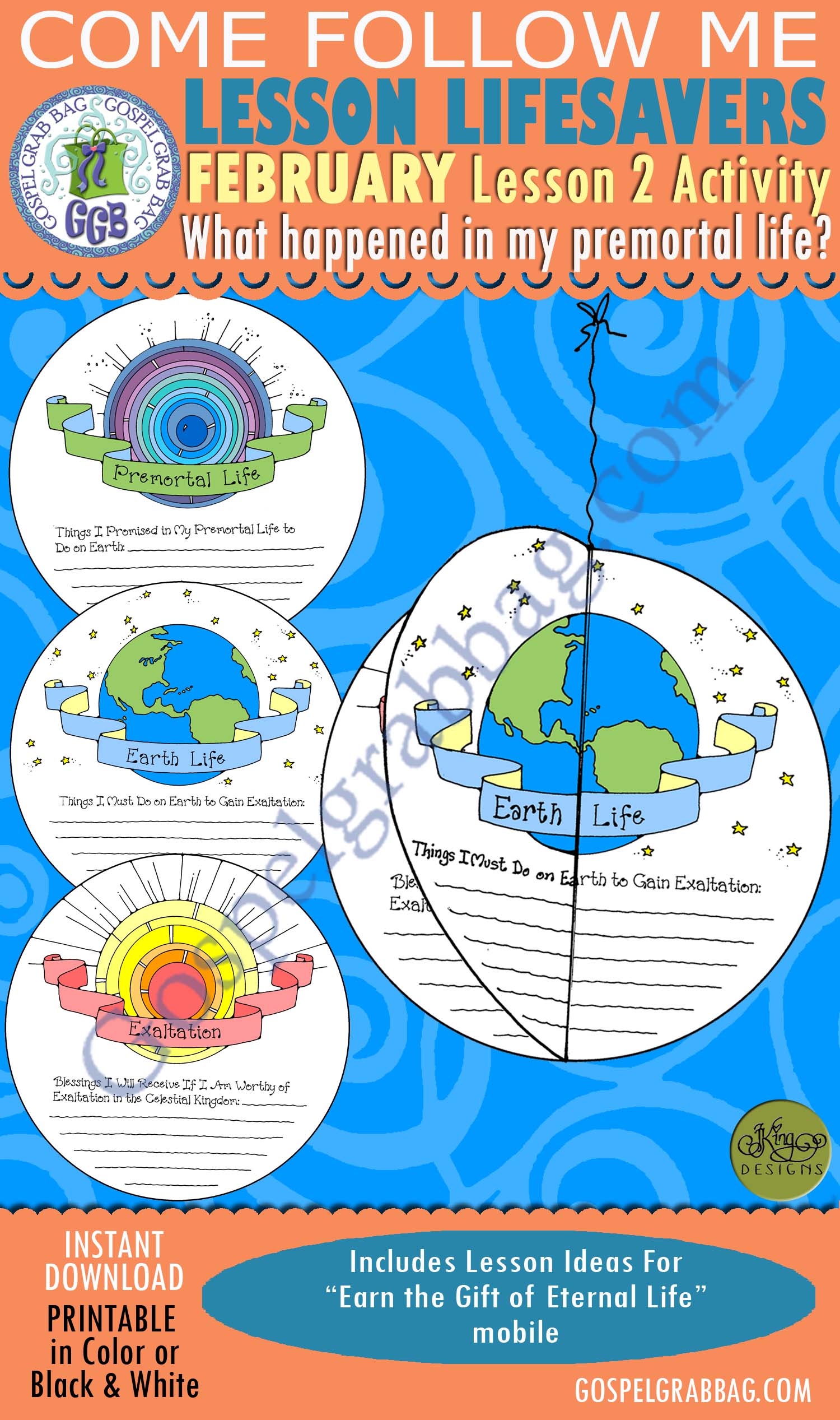 February Lesson 2 Come Follow Me "What happened in my premortal life?" ACTIVITY: Premortal Life, Earth Life, Exaltation mobile $1.75 February Lesson 2 Come Follow Me "What happened in my premortal life?" ACTIVITY: Premortal Life, Earth Life, Exaltation mobile