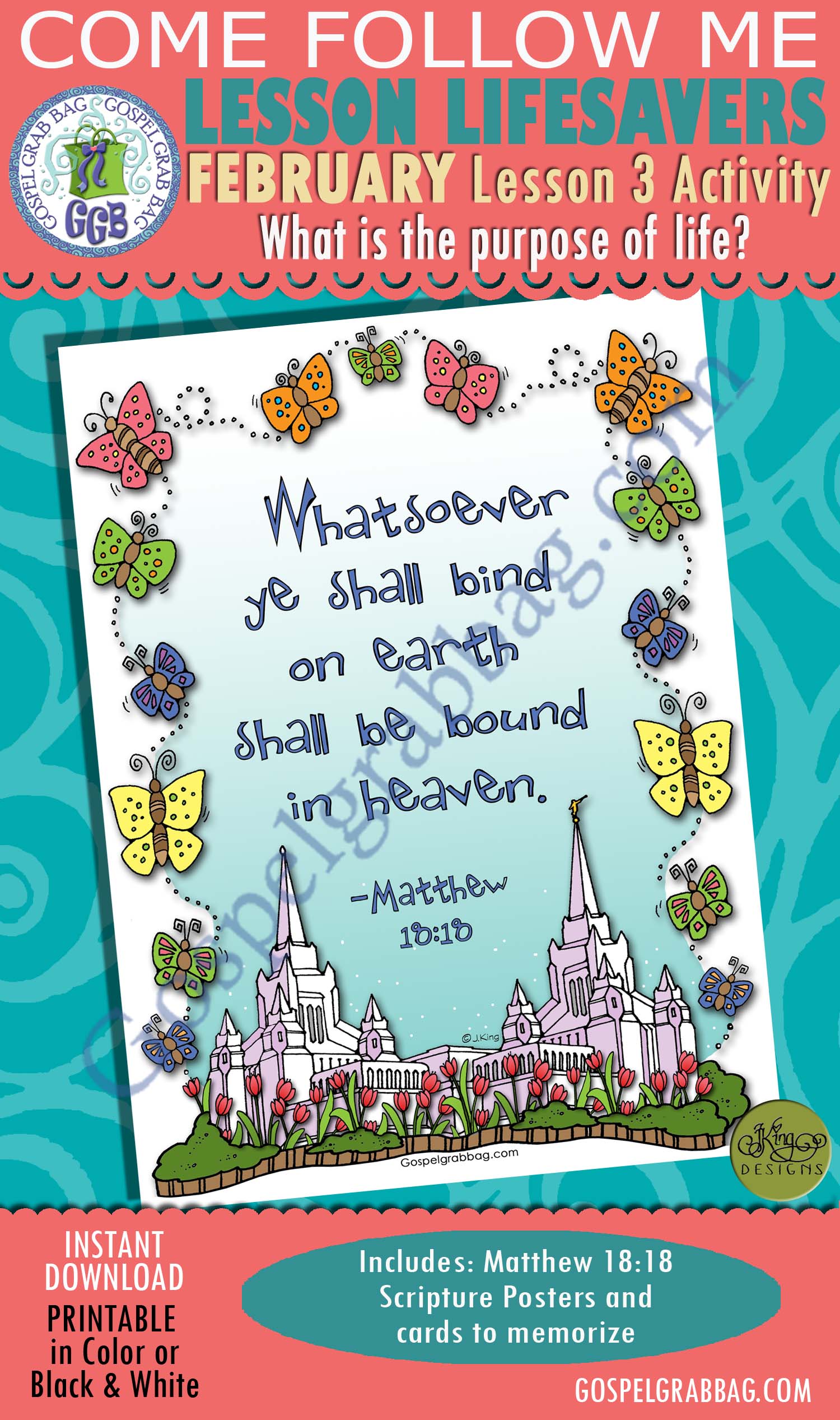 $2.00 February Lesson 3 Come Follow Me "What is the purpose of life?" ACTIVITY: Matthew 18:18 Scripture Poster / Cards, GospelGrabBag.com