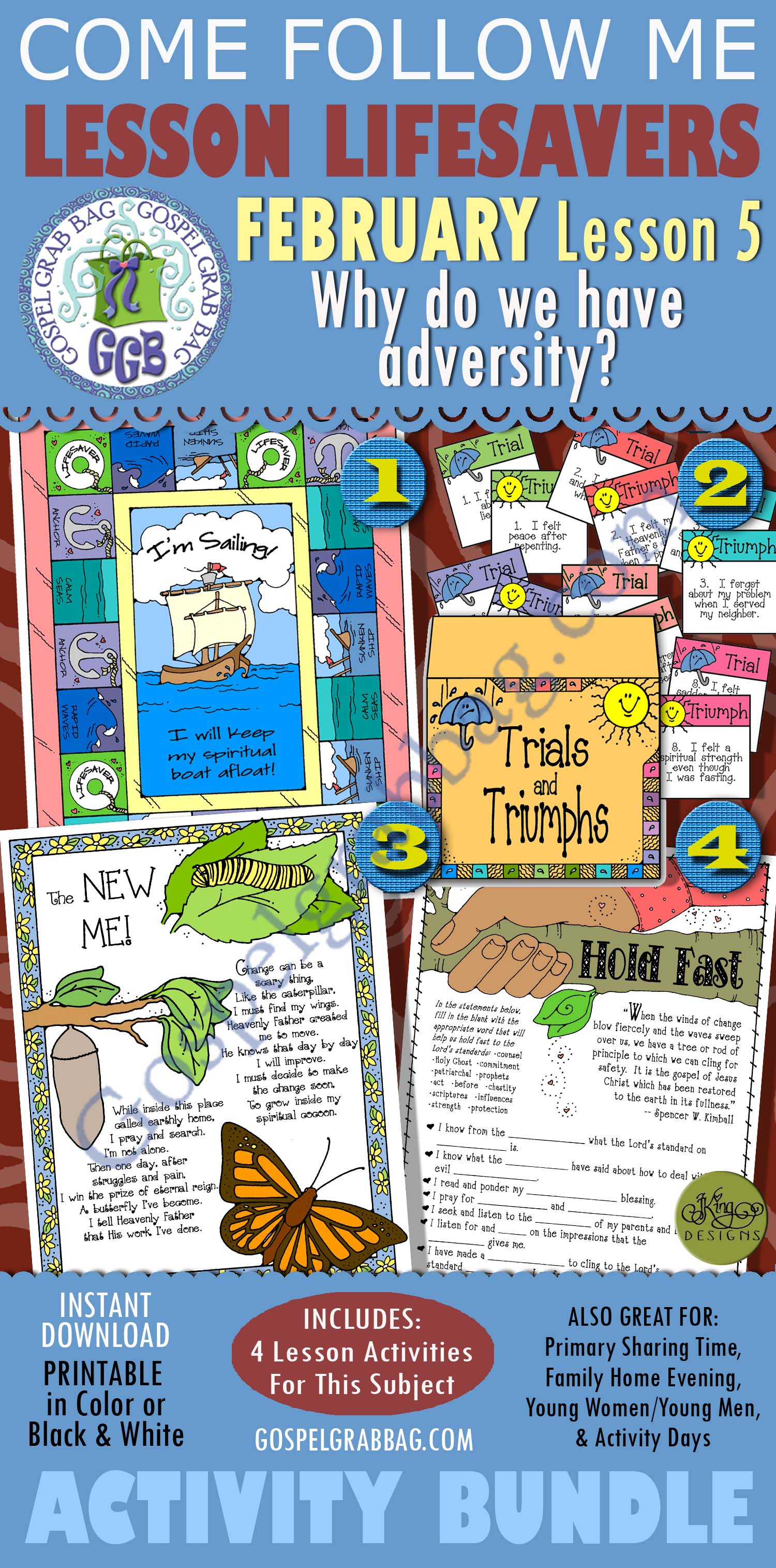 February Lesson 5 - Come Follow Me "Why do we have adversity?" $4.00 February Lesson 5 - Come Follow Me "Why do we have adversity?" Young Women Handouts BUNDLE, GospelGrabBag.com