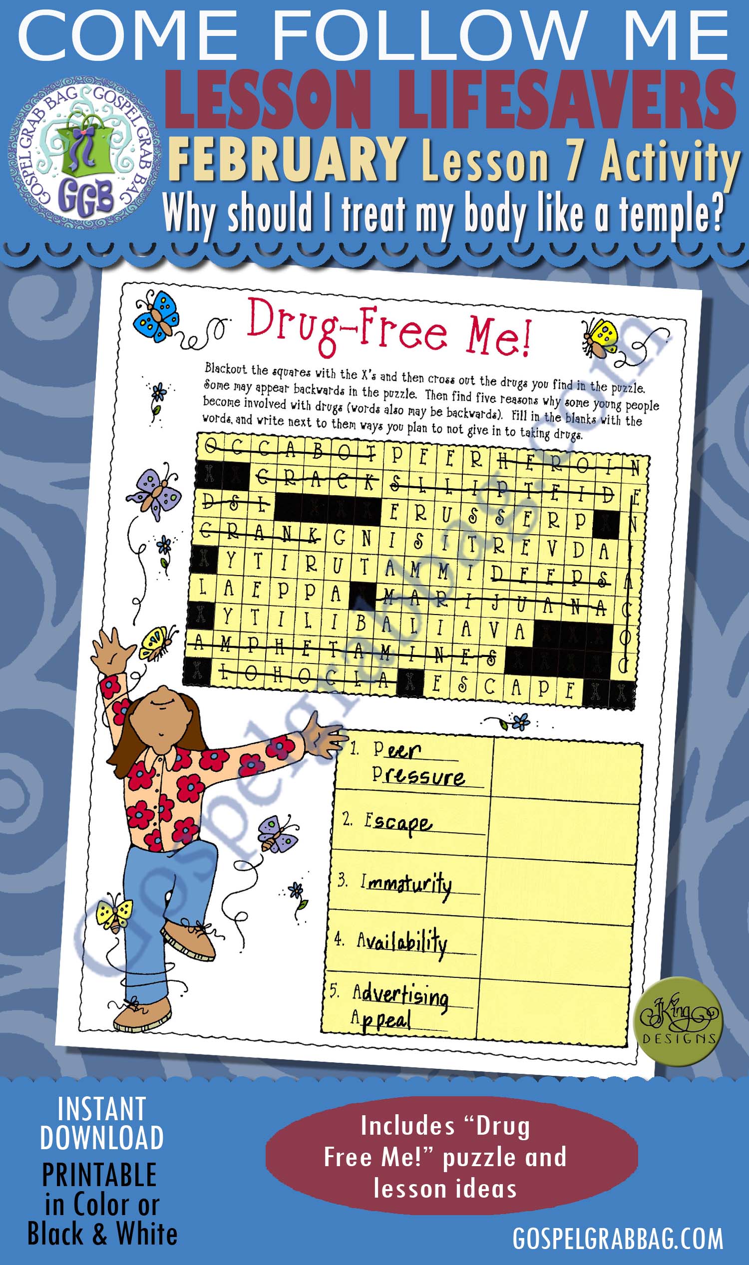 $1.75 February Lesson 7 Come Follow Me "Why should I treat my body like a temple?" ACTIVITY: Drug Free Me! puzzle, GospelGrabBag.com, Young Women handouts