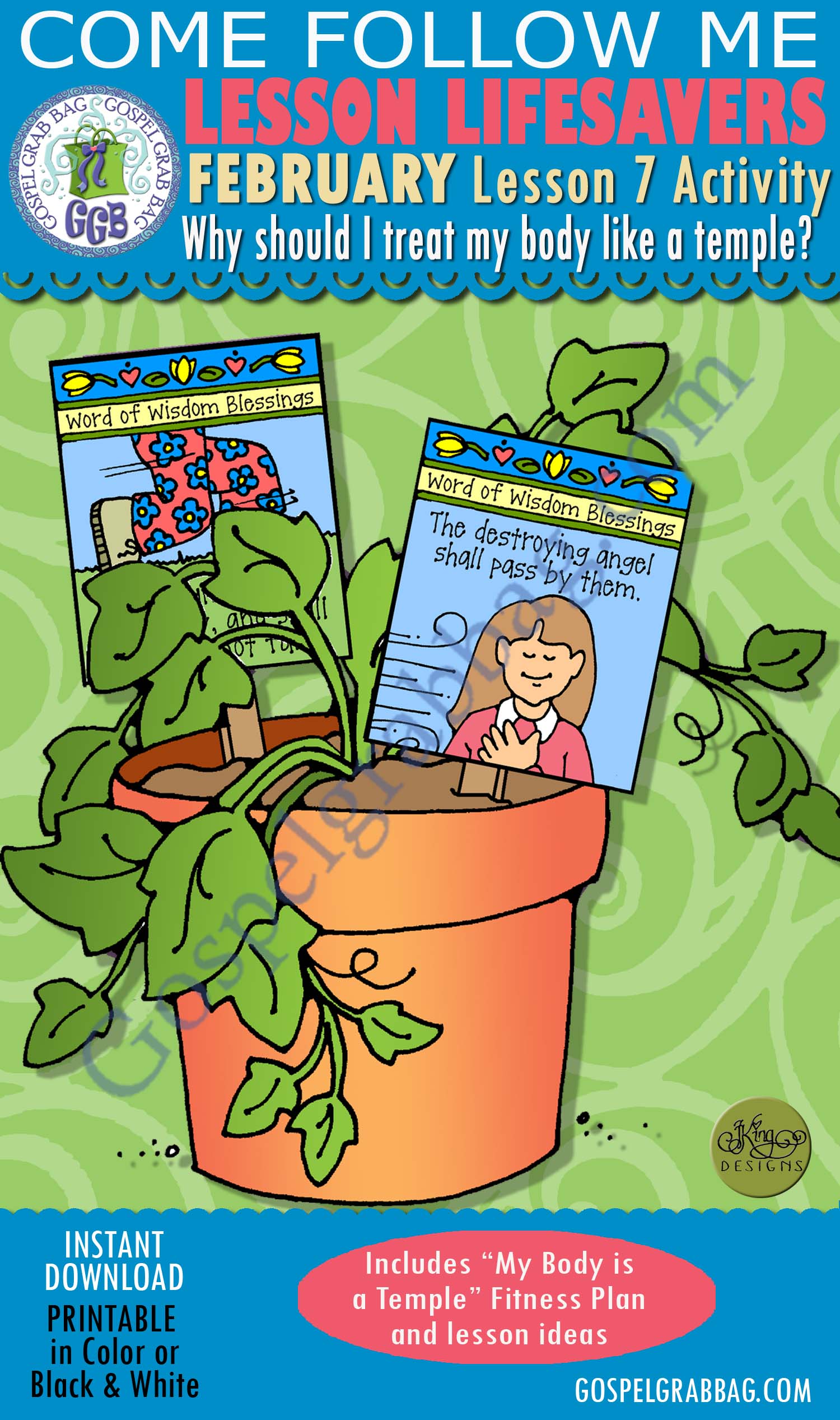 $1.75 February Lesson 7 Come Follow Me "Why should I treat my body like a temple?" ACTIVITY: Word of Wisdom Blossom Blessings plant signs & block game, Young Women handouts, GospelGrabBag.com