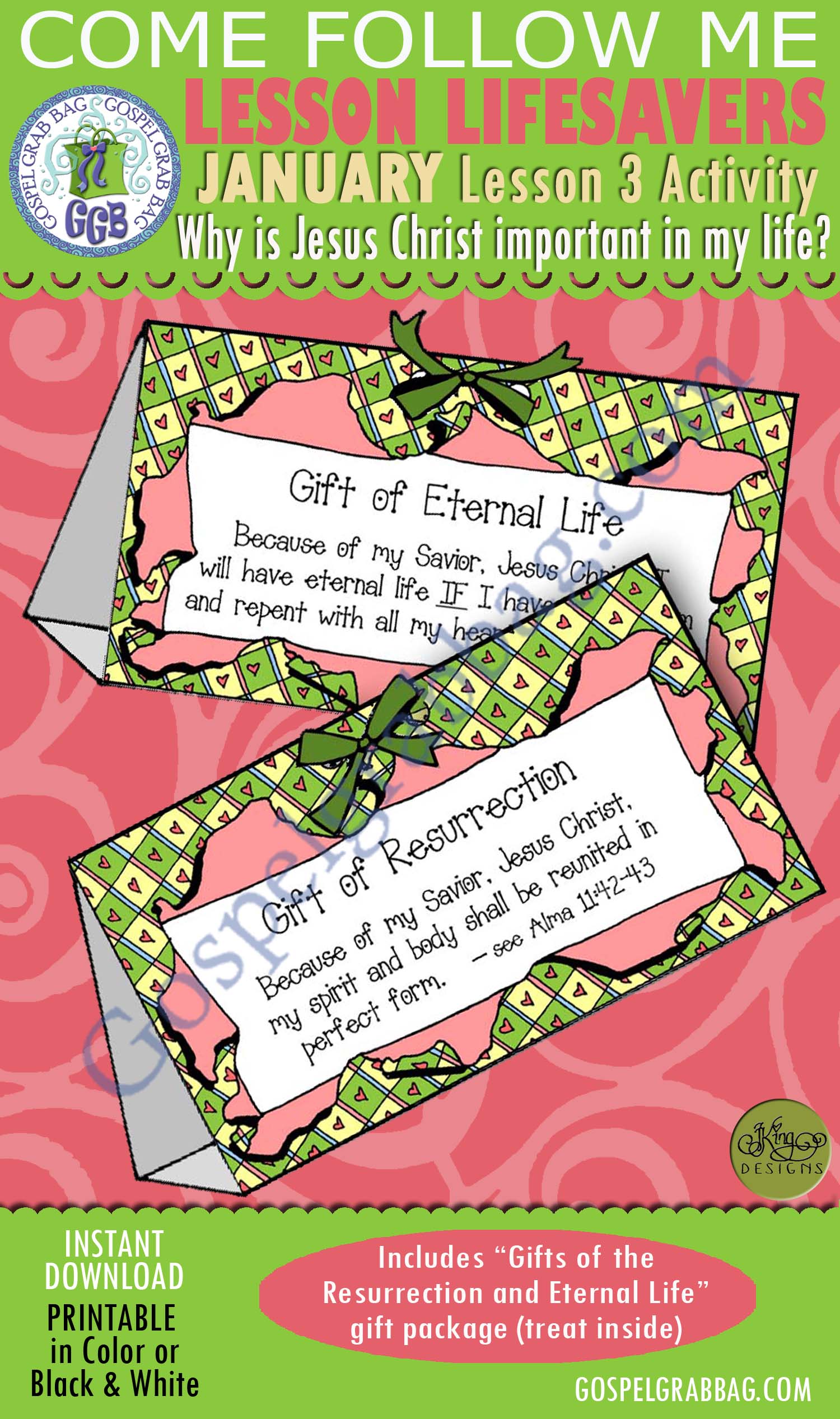 $1.75 January Lesson 3 - Come Follow Me "Why is Jesus Christ important in my life?" ACTIVITY: Gifts of the Resurrection and Eternal Life gift package
