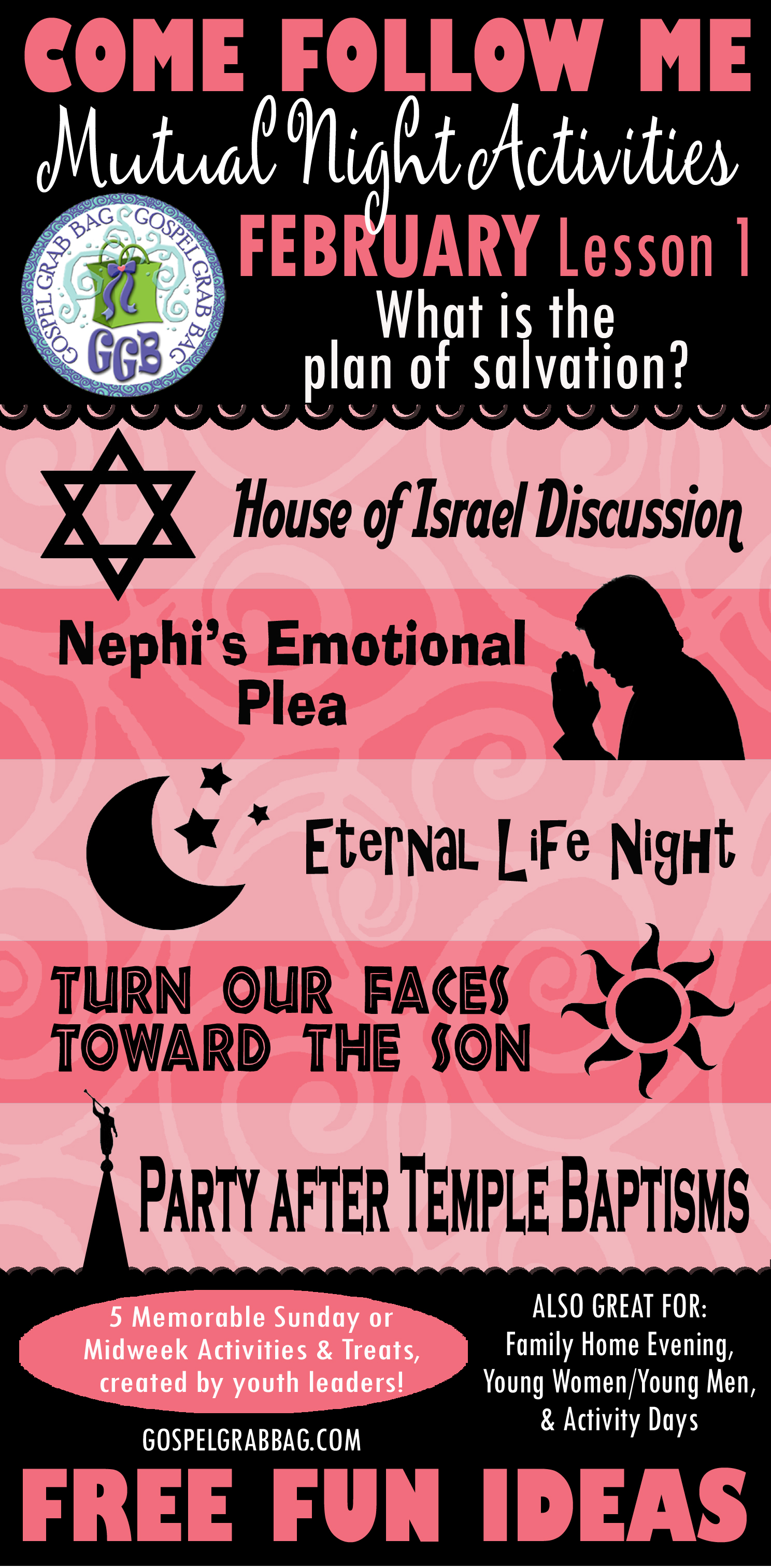 MUTUAL NIGHT IDEAS: February Lesson #1 Come Follow Me Lesson Activities - Theme: "What is the plan of salvation?", GospelGrabBag.com
