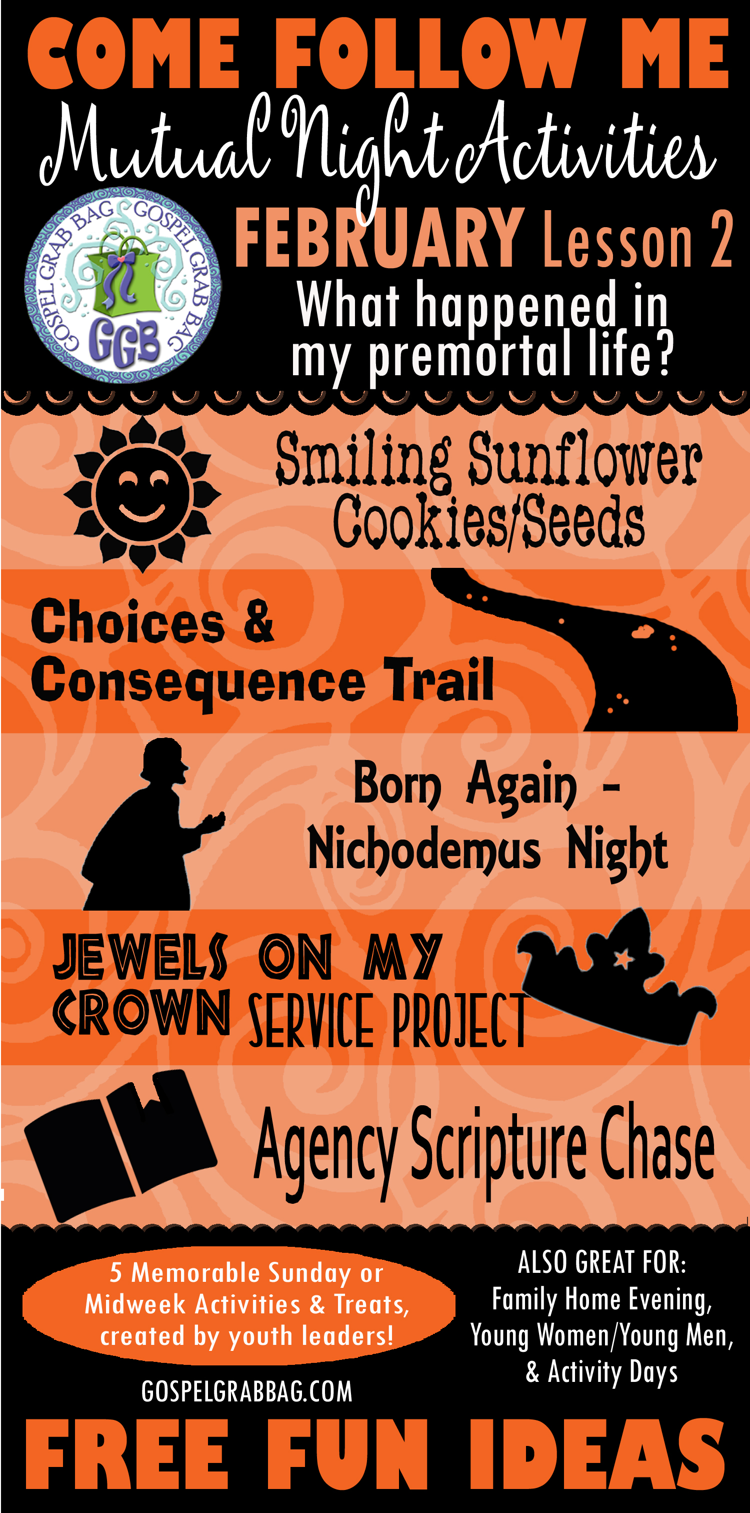 MUTUAL NIGHT IDEAS: February Lesson #2 Come Follow Me Lesson Activities - Theme: "What happened in my premortal life?", GospelGrabBag.com