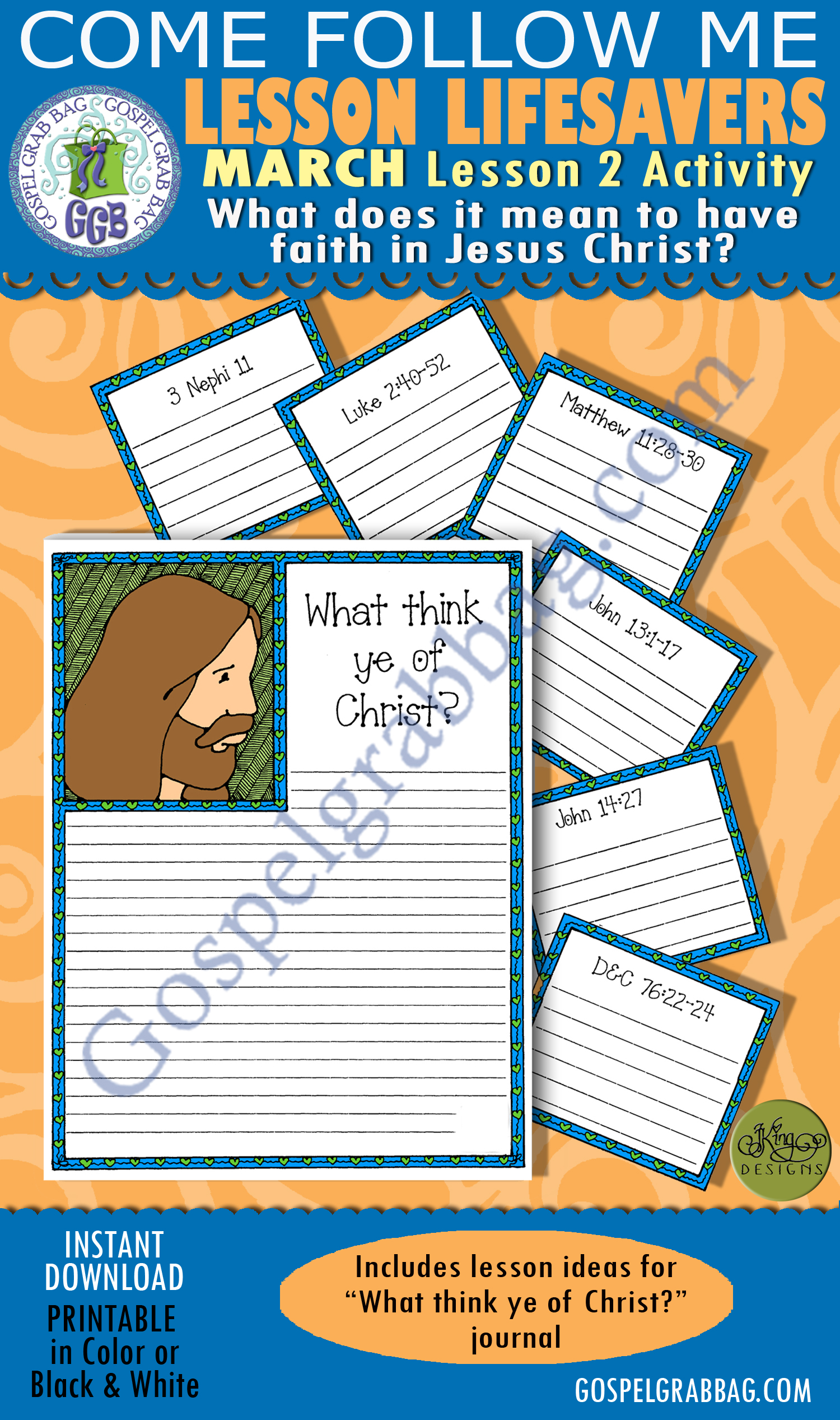 $1.75 MARCH Lesson 2 Come Follow Me "What does it mean to have faith in Jesus Christ?" ACTIVITY: What Think Ye of Christ? journal