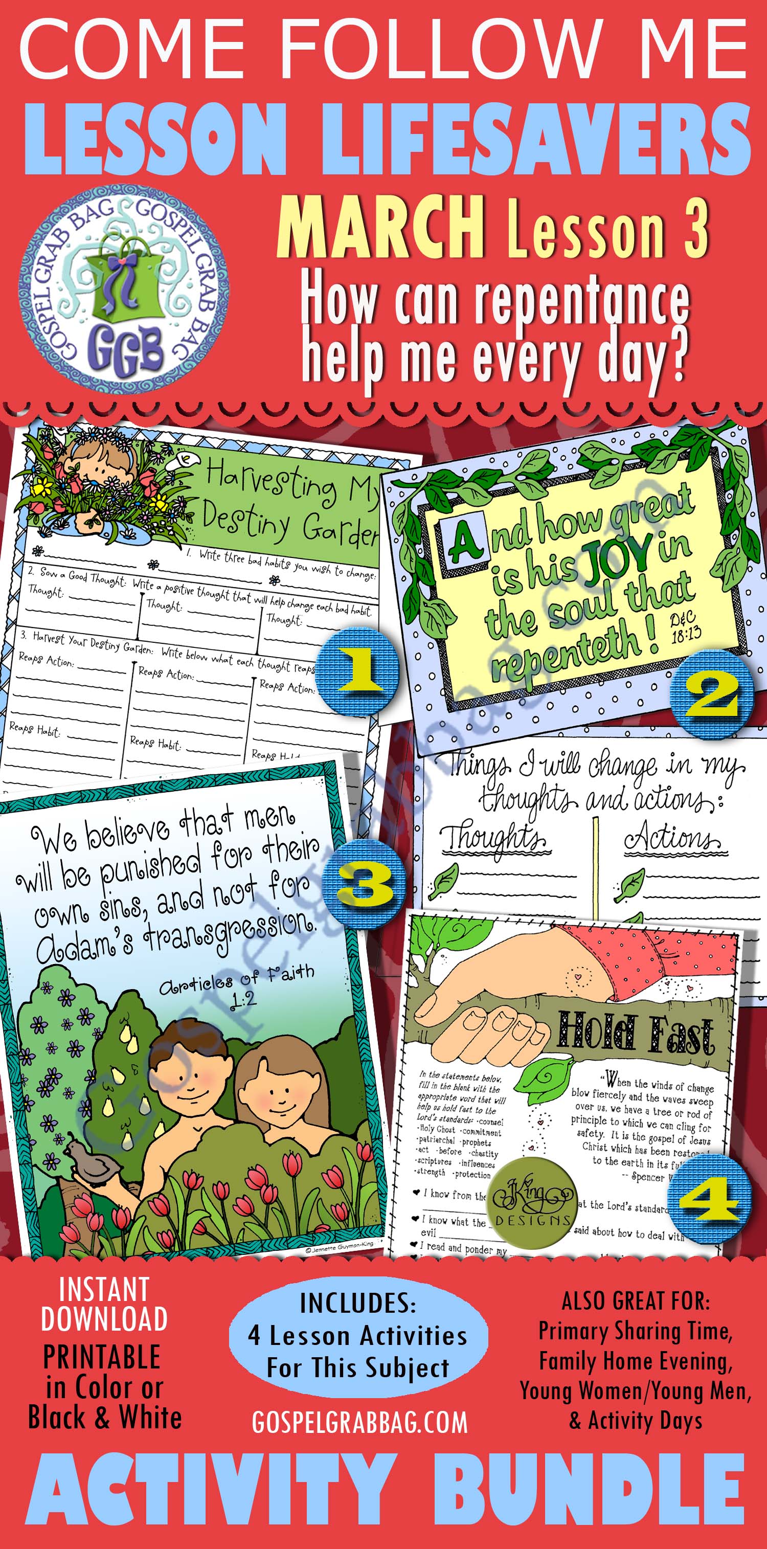 MARCH Lesson 3 - Come Follow Me "How can repentance help me every day?" $4.00 MARCH Lesson 3 - Come Follow Me "How can repentance help me every day?" BUNDLE Young Women handouts, GospelGrabBag.com