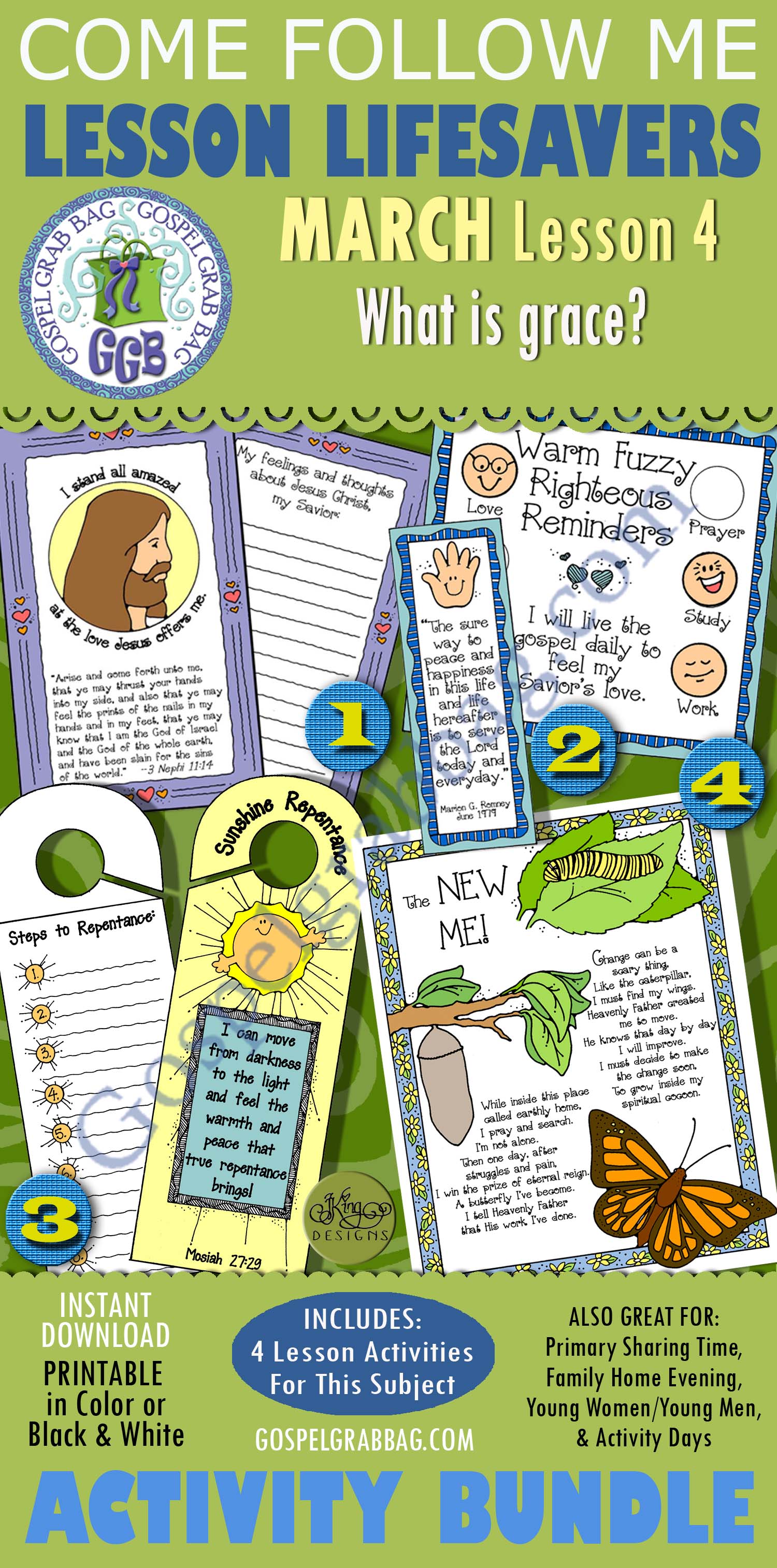 MARCH Lesson 4 - Come Follow Me "What is grace?" $4.00 MARCH Lesson 4 - Come Follow Me "What is grace?" BUNDLE, Young Women handouts, GospelGrabBag.com