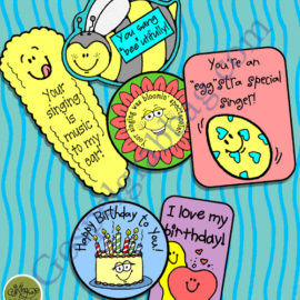 $2.50 SUPER SINGER #1: Awards Badges, & Birthday Buttons: Primary Music Singing Time Activities to Motivate Children to Sing, download from GospelGrabBag.com