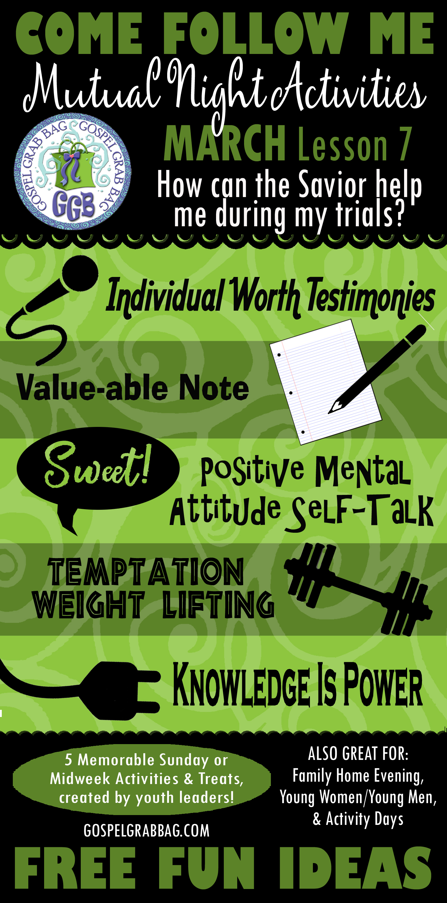 MUTUAL NIGHT IDEAS: May Lesson #7 Come Follow Me Lesson Activities - Theme: "How can the Savior help me during my trials?", GospelGrabBag.com