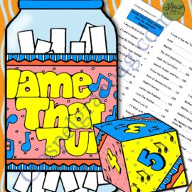 $3.00 NAME THAT TUNE Guess the Song Game with note cube: Primary Music Singing Time Activities to Motivate Children to Sing, download from GospelGrabBag.com