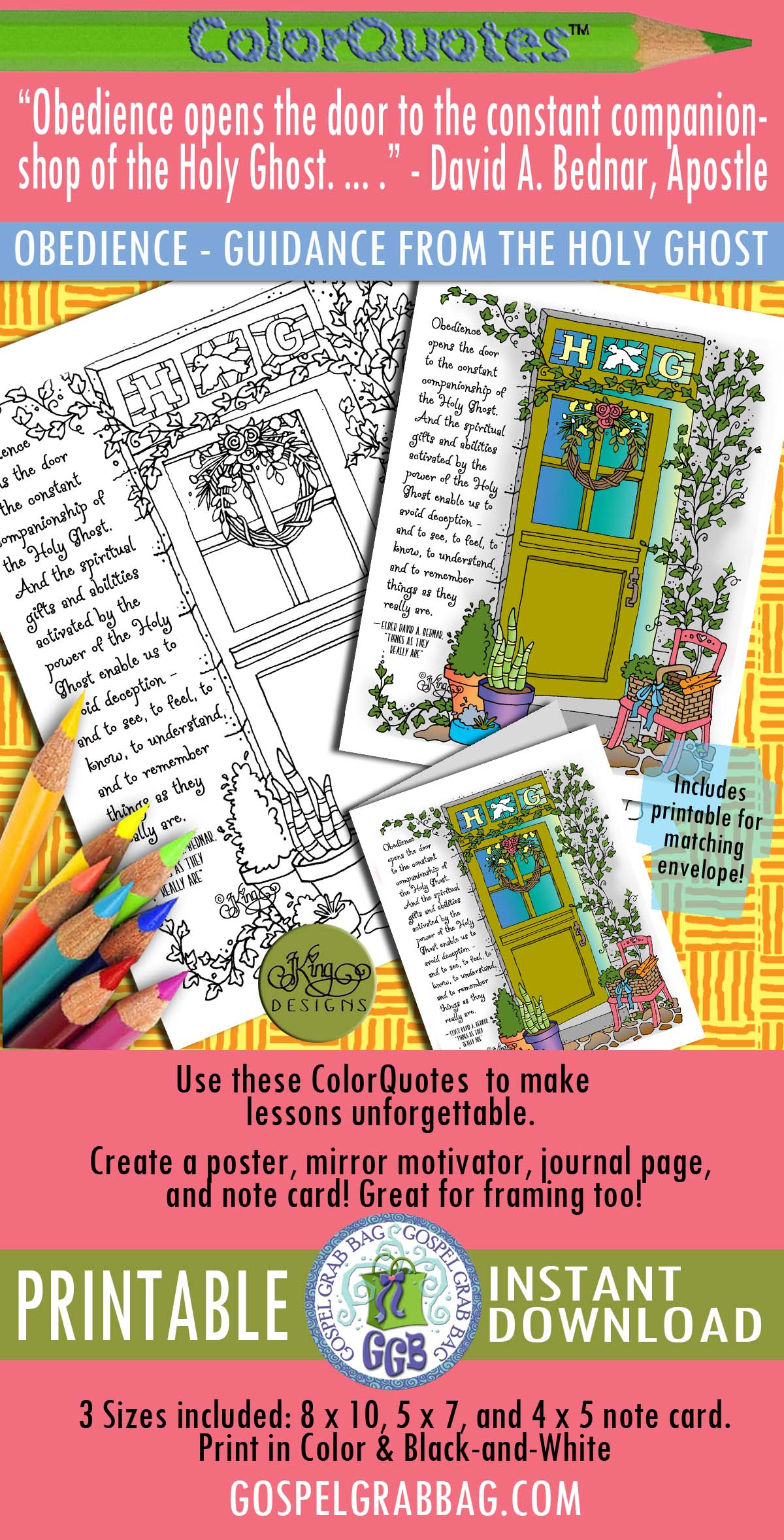 COLOR QUOTE: Holy Ghost - Obedience, Young Women, Come Follow Me, Seminary, Relief Society, GospelGrabBag.com