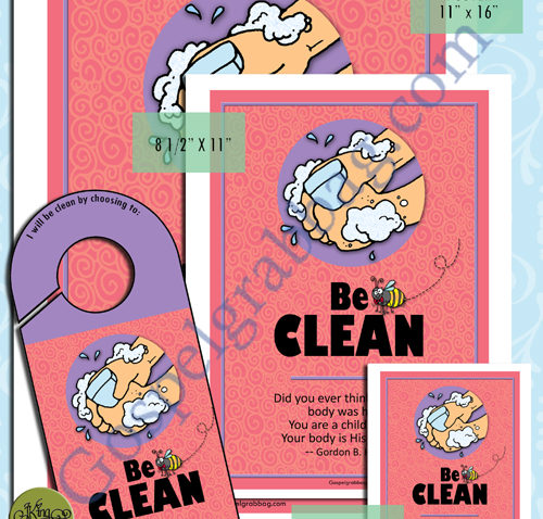 $2.00 - BE CLEAN - President Gordon B. Hinckley's Be's, plus six more - "CHARACTER BE'S (BEES) posters, doorknob sign, and cards