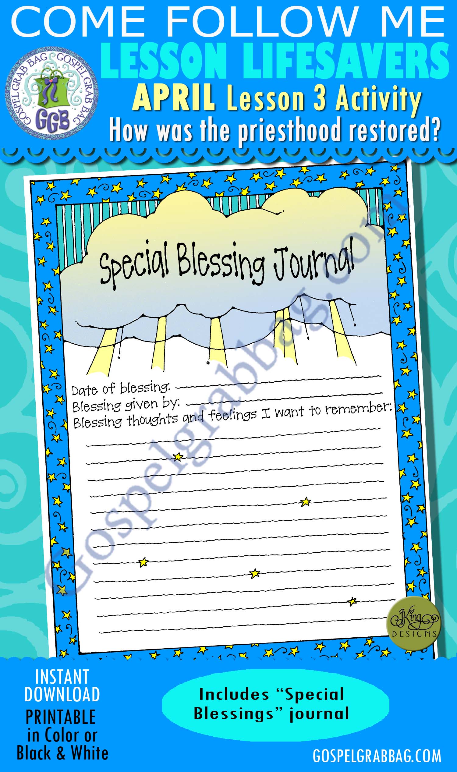 $1.75 APRIL Lesson 3 Come Follow Me "How was the priesthood restored?" ACTIVITY: Special Blessings Journal