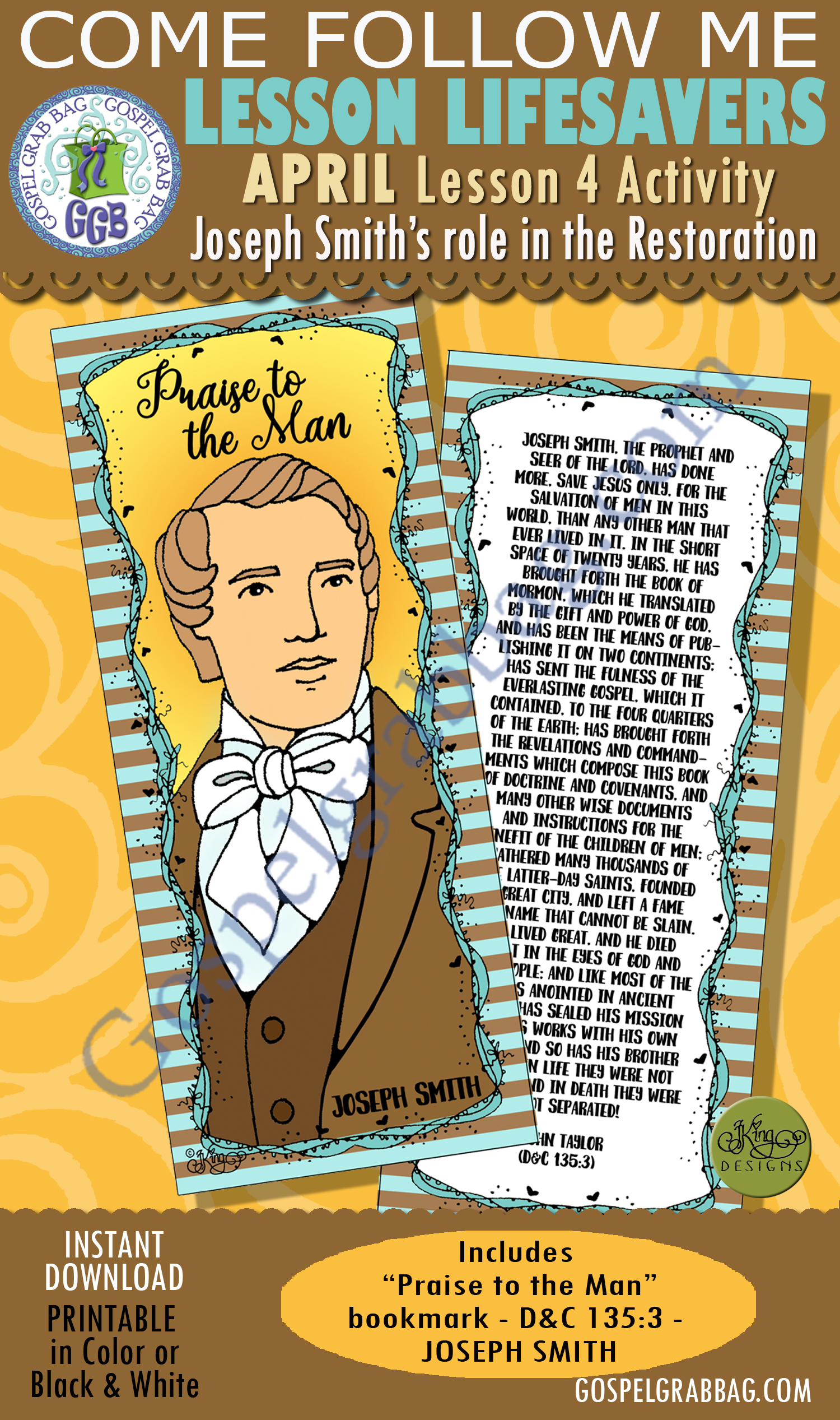 JOSEPH SMITH: Lesson Lifesaver Activity: Praise to the Man D&C 135:3 bookmark, John Taylor's Testimony $1.75 Lesson Lifesaver Activity for Come Follow Me, Primary and Home, Sunday School, Seminary, youth, family home evening