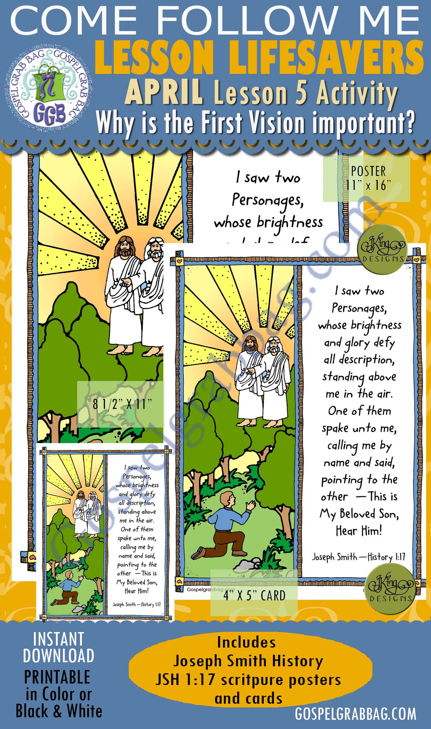 $2.00 FIRST VISION - JOSEPH SMITH: Lesson Lifesaver Activity: Joseph Smith History 1:17 (JSH 1:17), scripture posters and cards