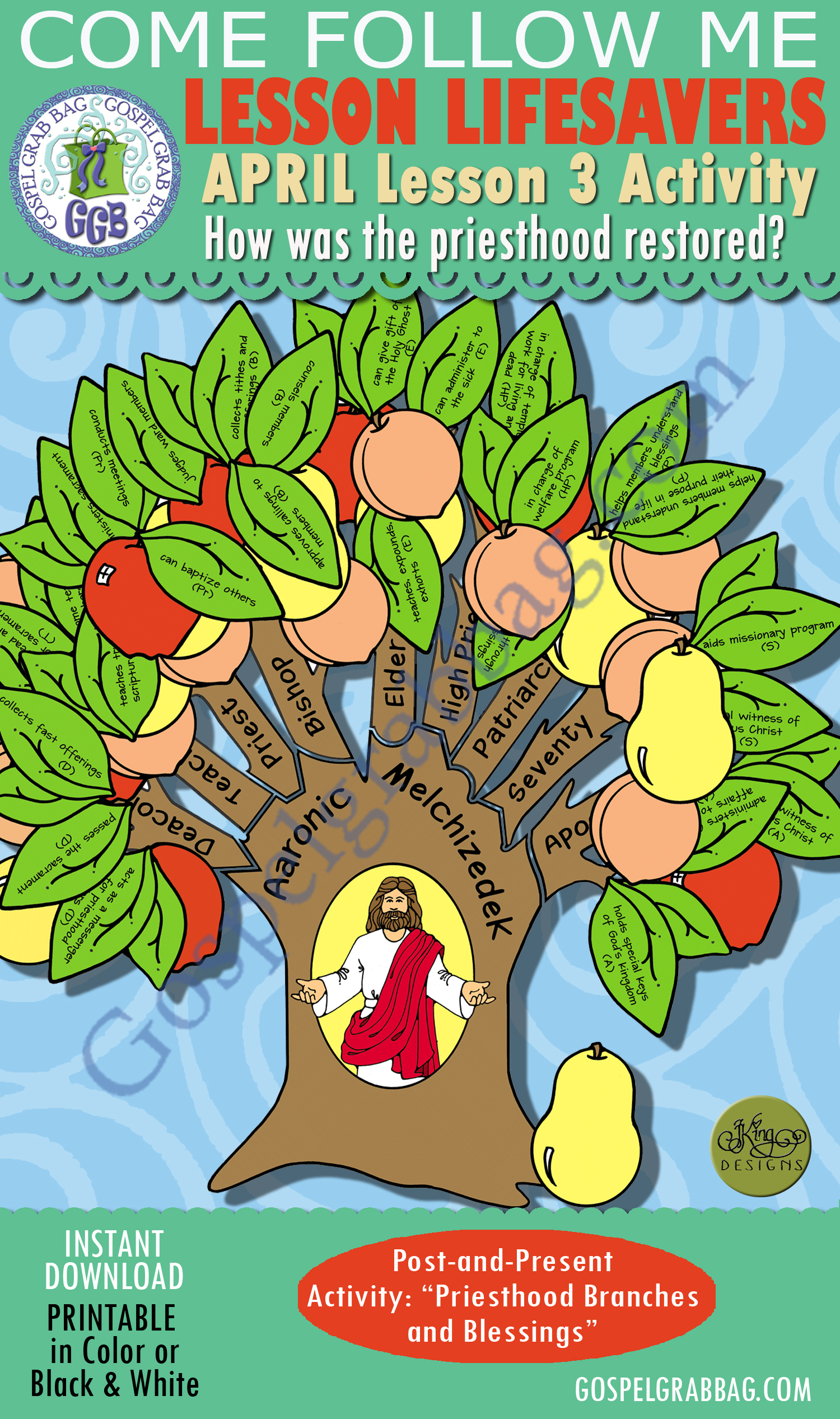 $3.50 PRIESTHOOD Restoration - Come Follow Me Activity for APRIL Lesson 3 "How was the priesthood restored?" POST-AND-PRESENT