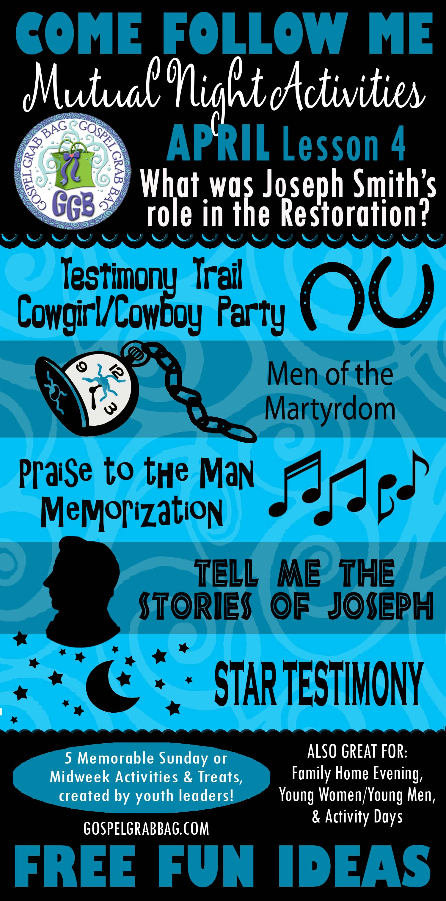 MUTUAL NIGHT IDEAS: April Lesson #4 Come Follow Me Lesson Activities - Theme: "What was Joseph Smith's role in the restoration?", GospelGrabBag.com April Lesson #4 Come Follow Me Lesson Activities - Theme: "What was Joseph Smith's role in the restoration?", GospelGrabBag.com