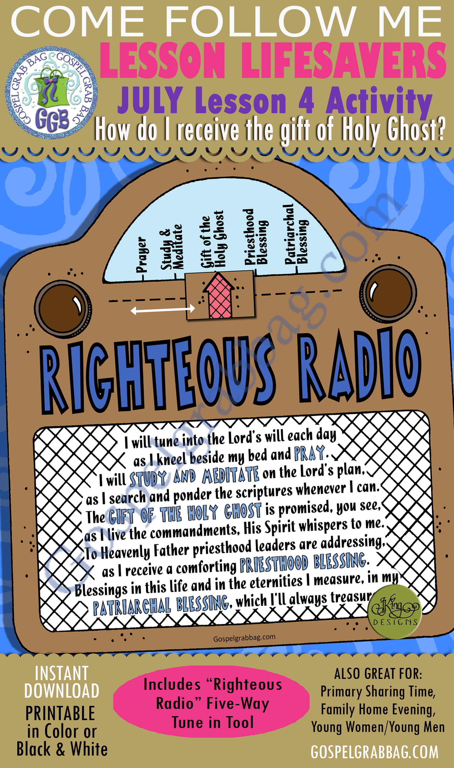 HOLY GHOST, PRAYER, SCRIPTURES, FOLLOW PROPHET - Activity Righteous Radio 5-Way Tune-In Tool July Lesson 4 Come Follow Me "How do I receive the gift of the Holy Ghost" ACTIVITY: Righteous Radio - Five-Way Tune-in Tool