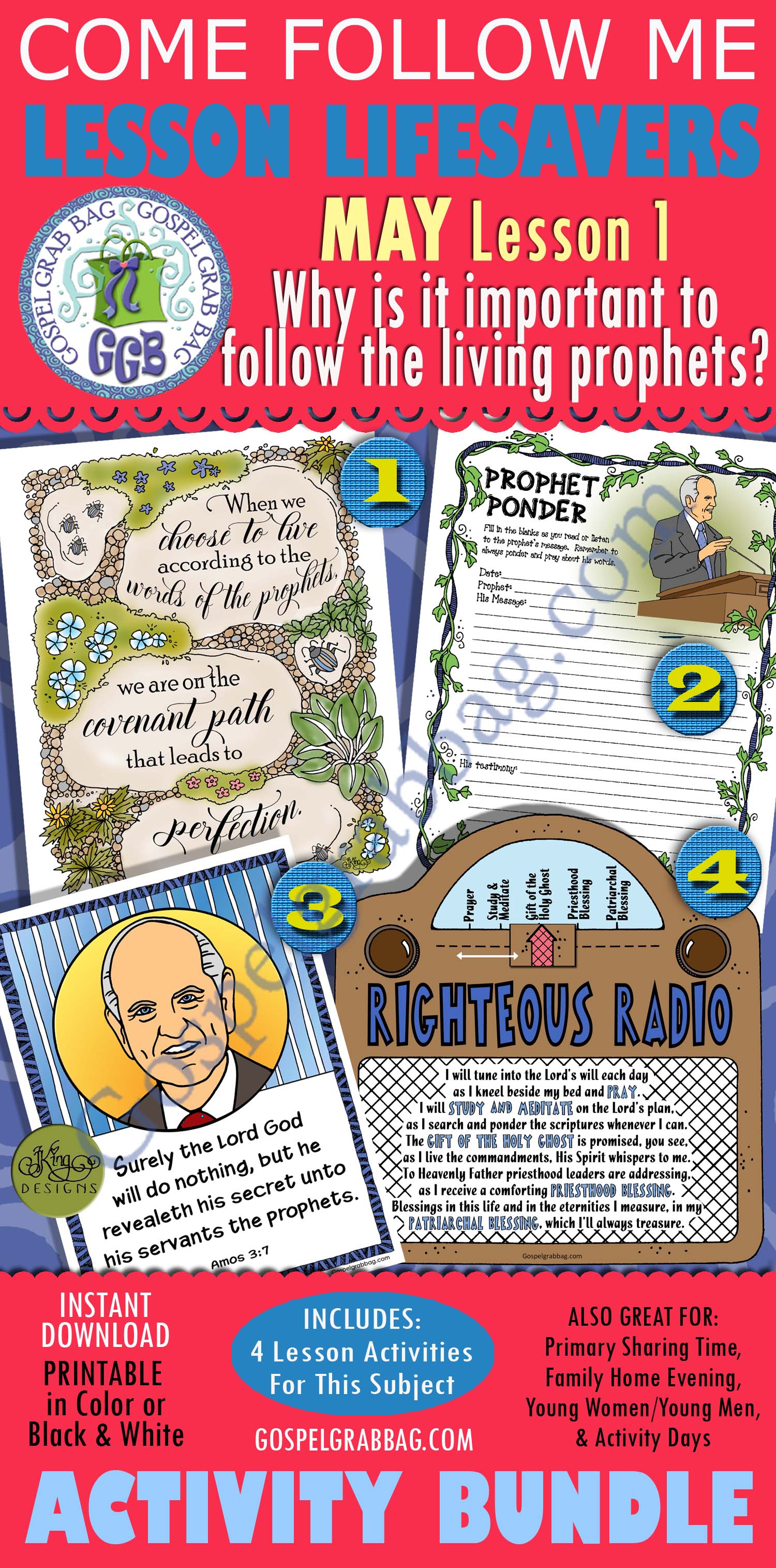 May Lesson 1 - Come Follow Me "Why is it important to follow the living prophets?"1-4 BUNDLE $4.00 May Lesson 1 - Come Follow Me "Why is it important to follow the living prophets?"1-4 BUNDLE