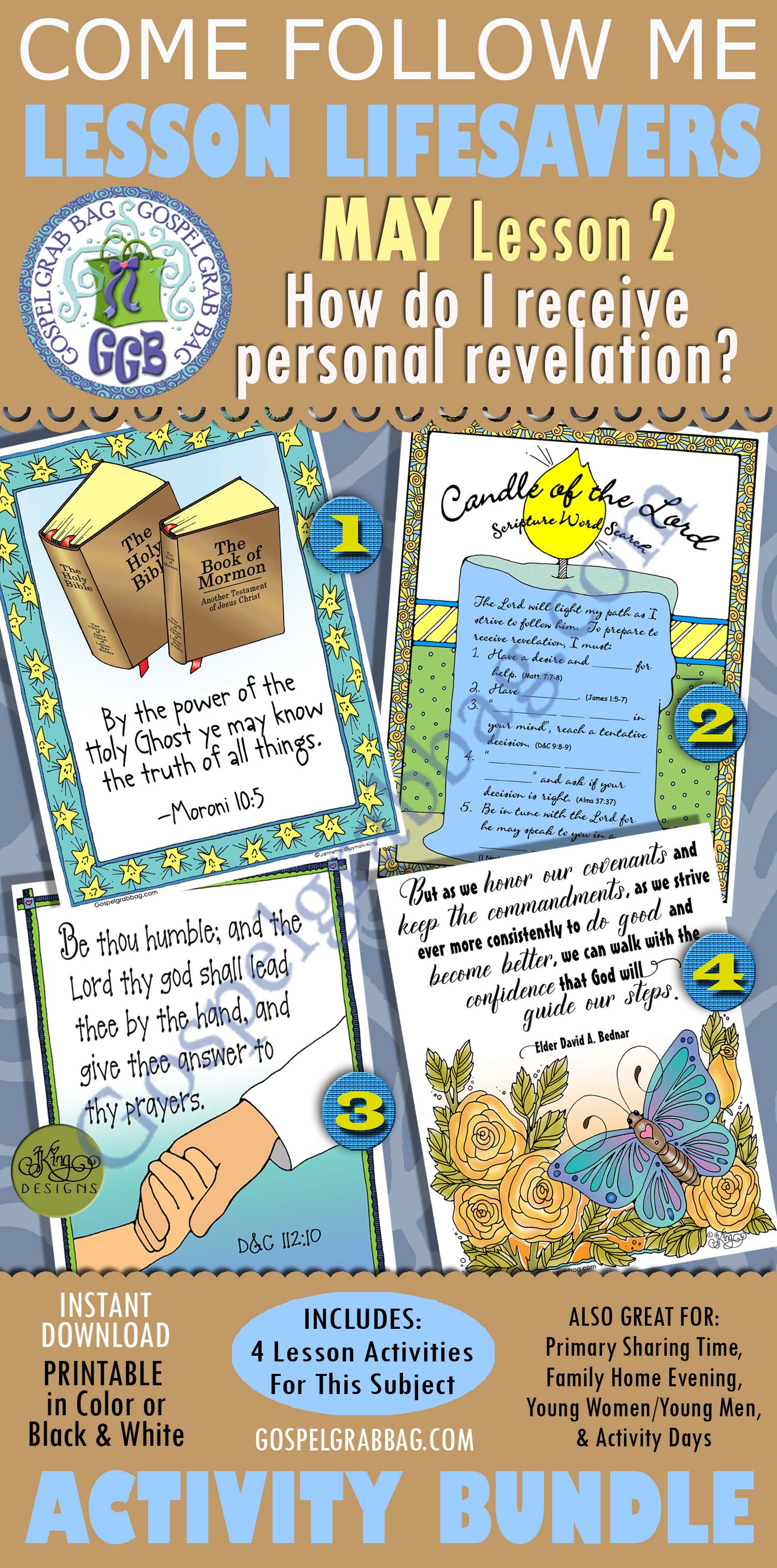 May Lesson 2 - Come Follow Me "How do I receive personal revelation?"1-4 BUNDLE $4.00 May Lesson 2 - Come Follow Me "How do I receive personal revelation?"1-4 BUNDLE