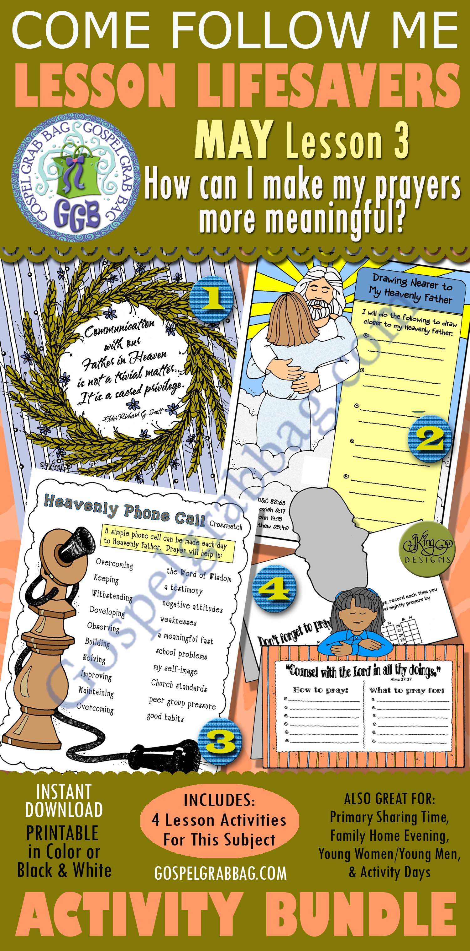 May Lesson 3 - Come Follow Me "How can I make my prayers more meaningful?"1-4 BUNDLE $4.00 May Lesson 3 - Come Follow Me "How can I make my prayers more meaningful?"1-4 BUNDLE